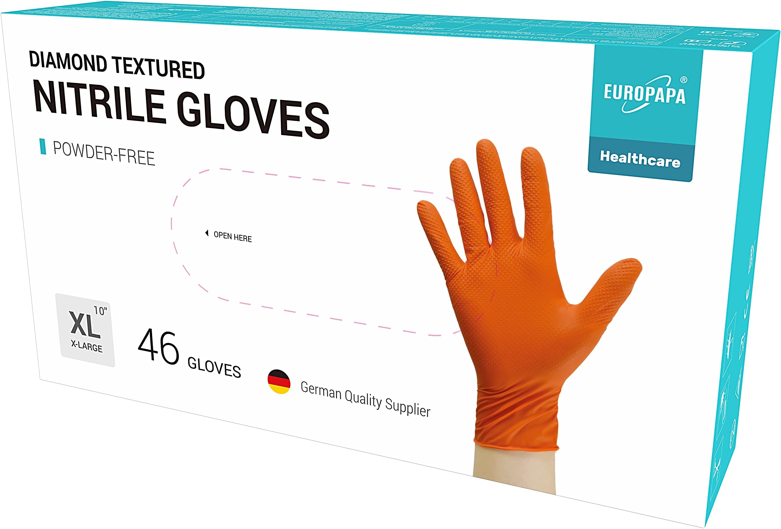 EUROPAPA46 PCS Extra Thick Nitrile Gloves Diamond-Grip Heavy Duty Mechanics Disposable Gloves, in Black and Orange, Powder-Free, Latex-Free (Orange, XL)