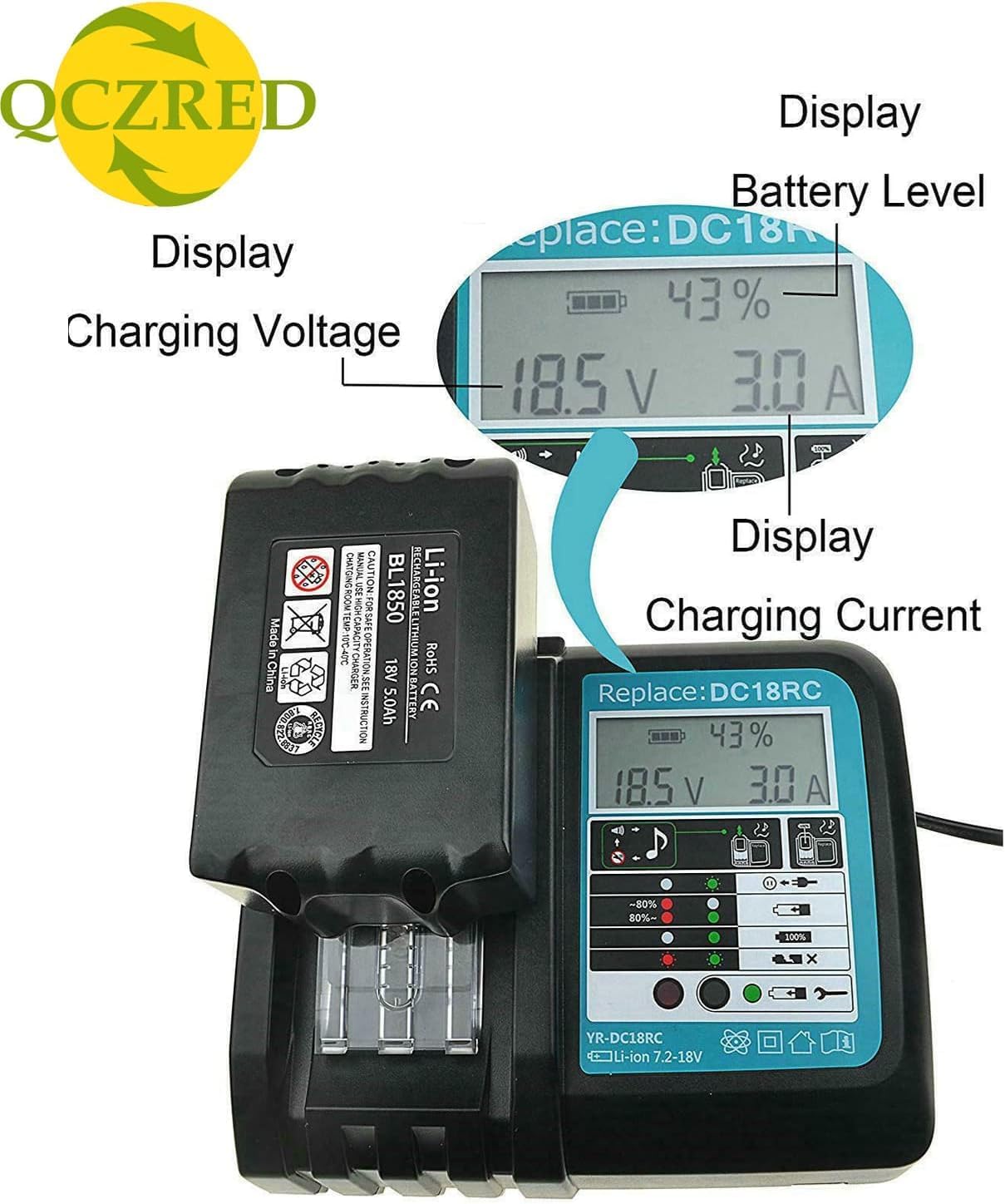 2 Pack Battery 18V 5.0Ah BL1850B with Charger DC18RC 3A Replace for Makita 18 Volt 5000mah LXT Battery BL1850 BL1840b BL1830 BL1815 BL1860B LXT400; Compatible with Makita 18 Volt Power Tools