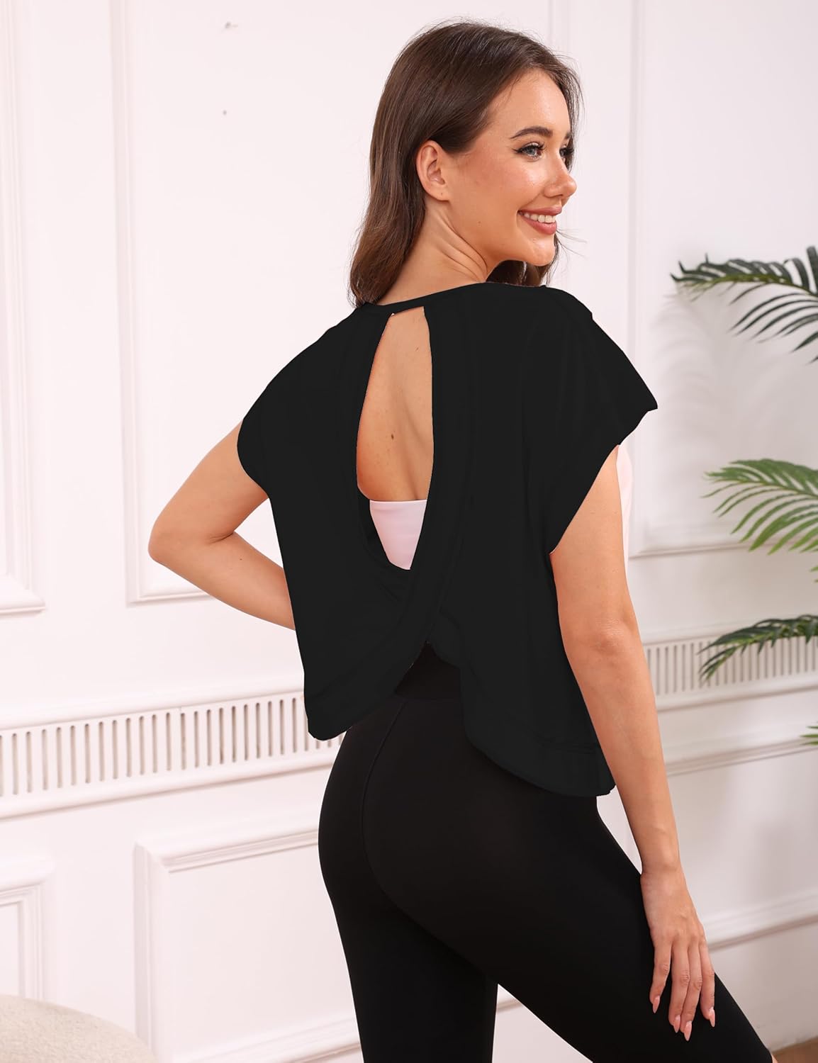 Open Back Tops for Women Oversized Short Sleeve Workout T Shirts Backless Y2k Athletic Crop Running Tees - Image 3