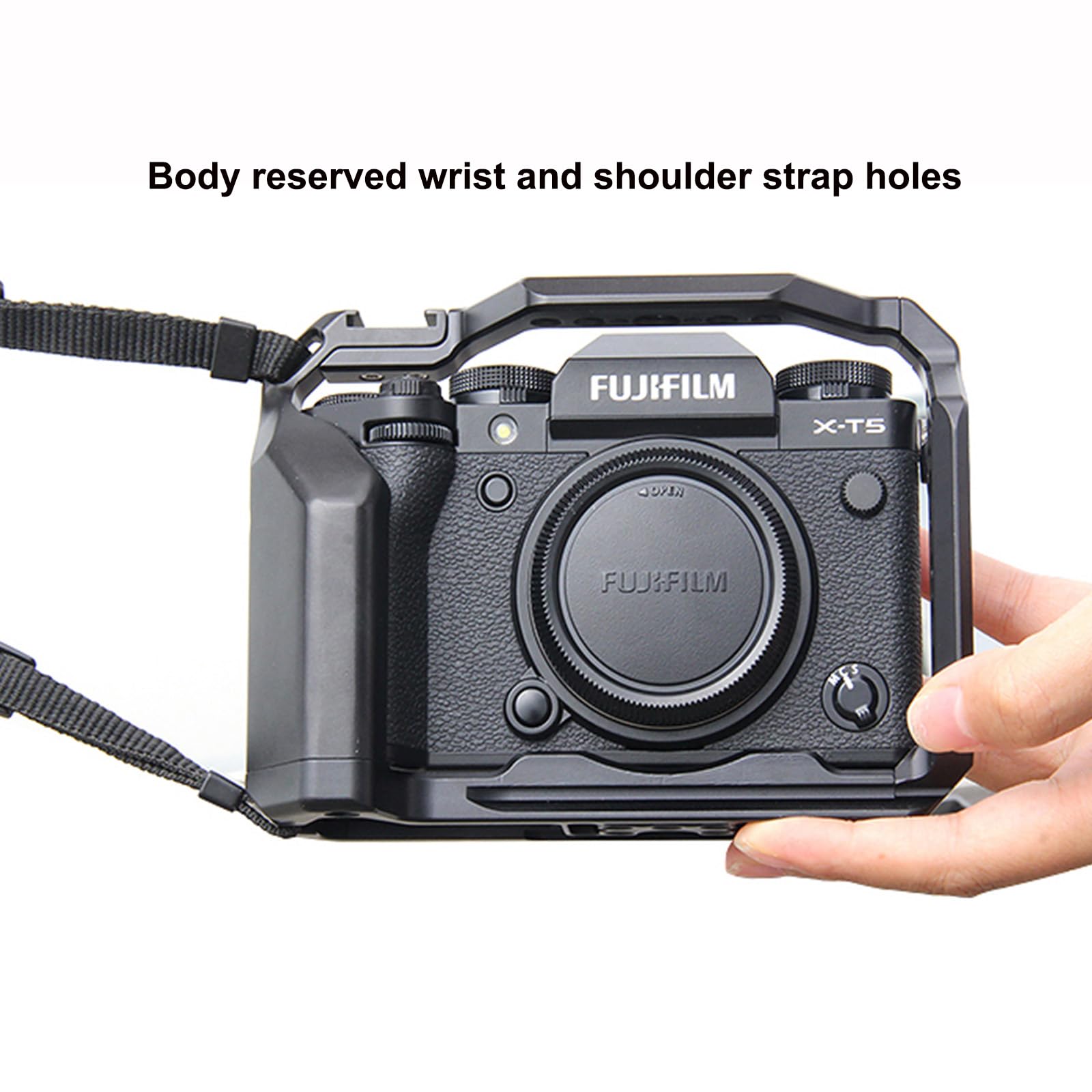 Profesjonalna klatka na aparat kompatybilna z Fujifilm X-T5 - aluminiowa platforma CNC z szyną NATO i gwintami 9X 1/10.2 cm | Vintage Design i pełny dostęp do portów (YH-XT5)