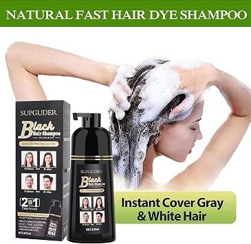 Black Hair Dye Shampoo,Instant Blackening with Herbal Ingredients 400ml | Natural Ingredients, Instant Color for Up to 30 Days, Simple to Use, Fast-Hair Colour
