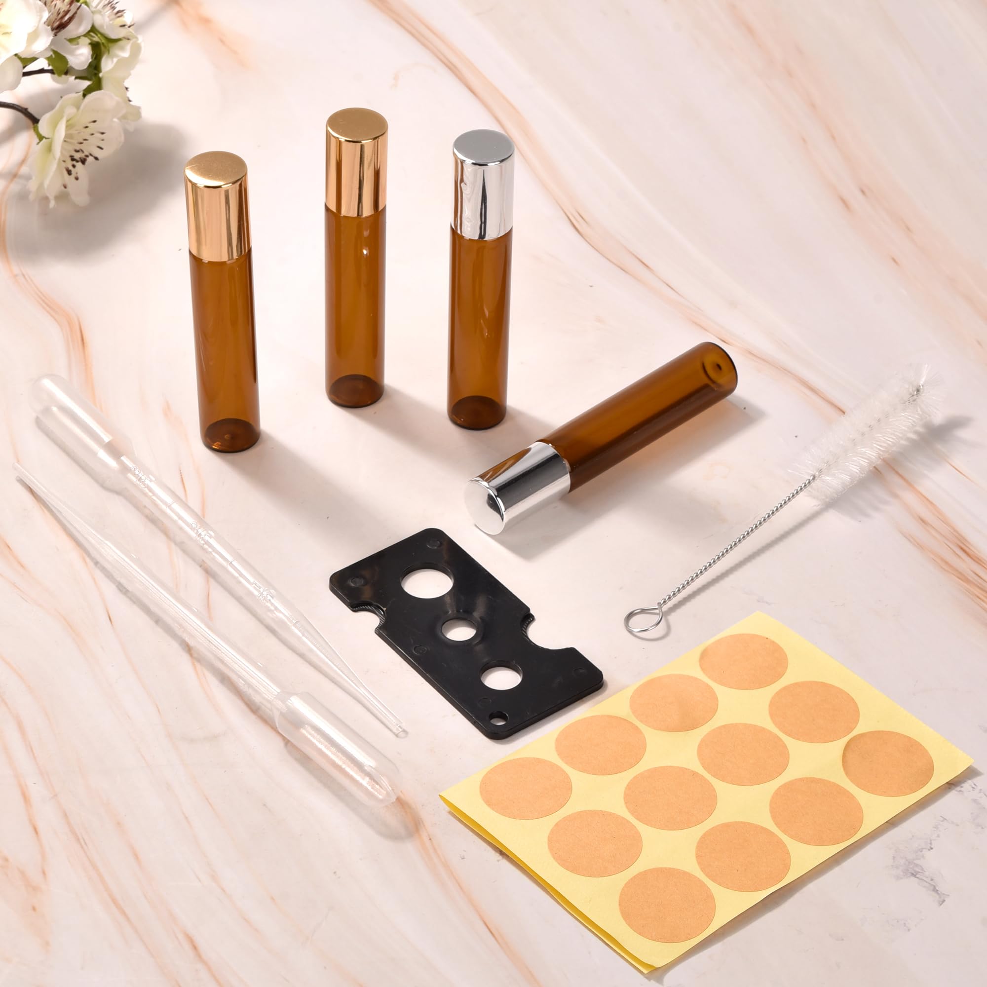Roll On Vuoto 10ml Marrone Bottiglie a Rulli di Olio Essenziale, Sfera In Acciaio Inox per Aromaterapia - 10 Pezzi