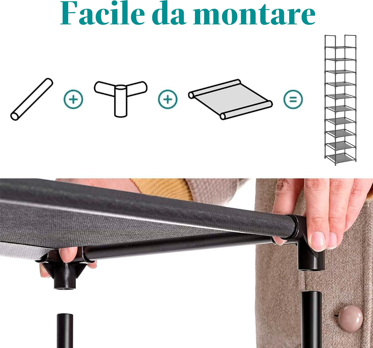edihome, Scarpiera Slim, 10 Livelli, (33 x 33 x 173 cm), Organizzatore di scarpe, portascarpe alto e stretto, plastica, verticale, Show Rack (10 Livelli - L)