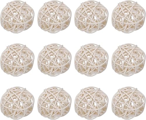Miniatura 1 de MECCANIXITY 18 bolas decorativas de mimbre de ratán de 2 pulgadas para rellenos de jarrones, bodas, jardines, fiestas de pasillo, color blanco