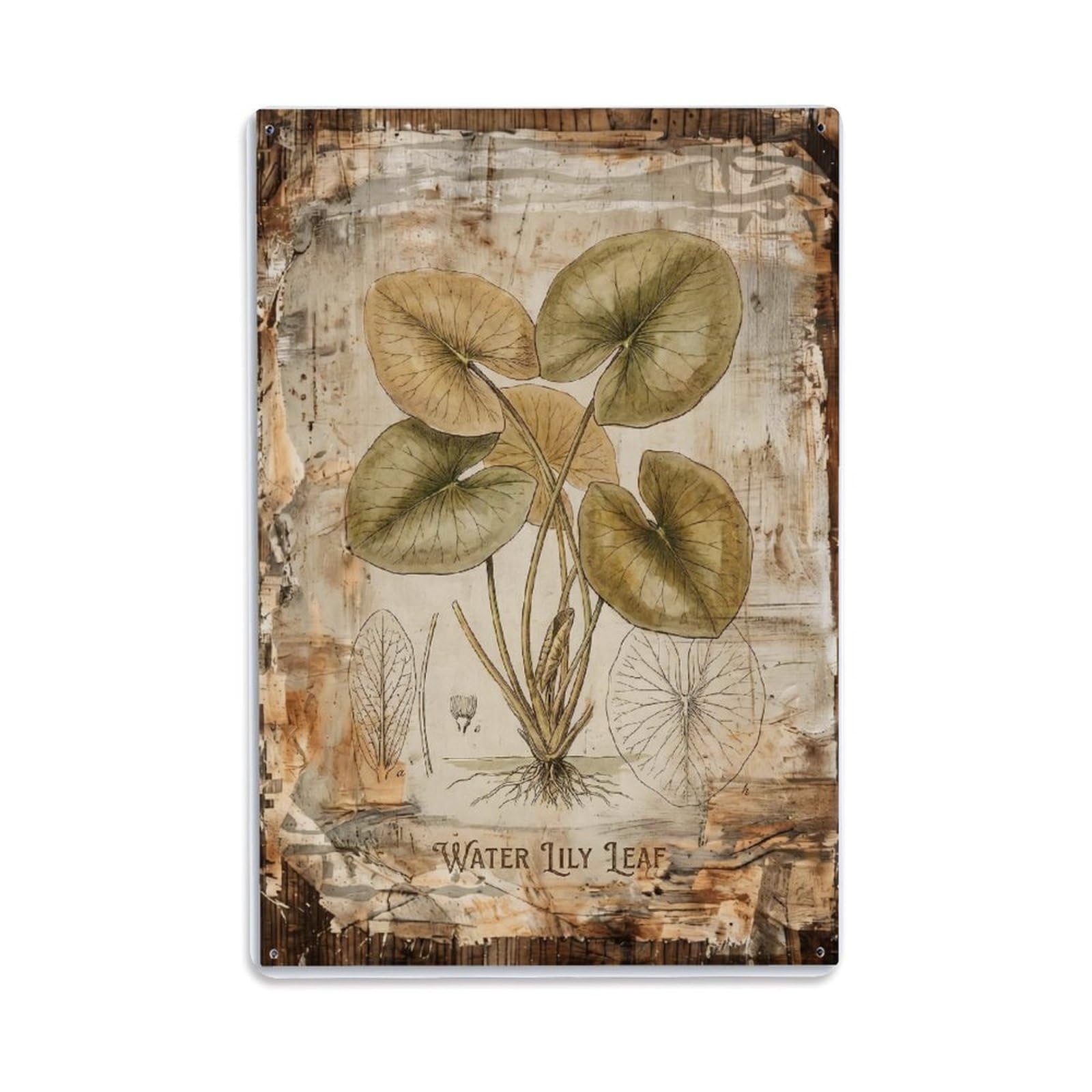 Fqnyr Style Water Lily Leaf Botanical Metal Tin Sign Plaque Wall Decor For Cafe, Club Bar, Office, Home Garden Metal Poster 8X12inch