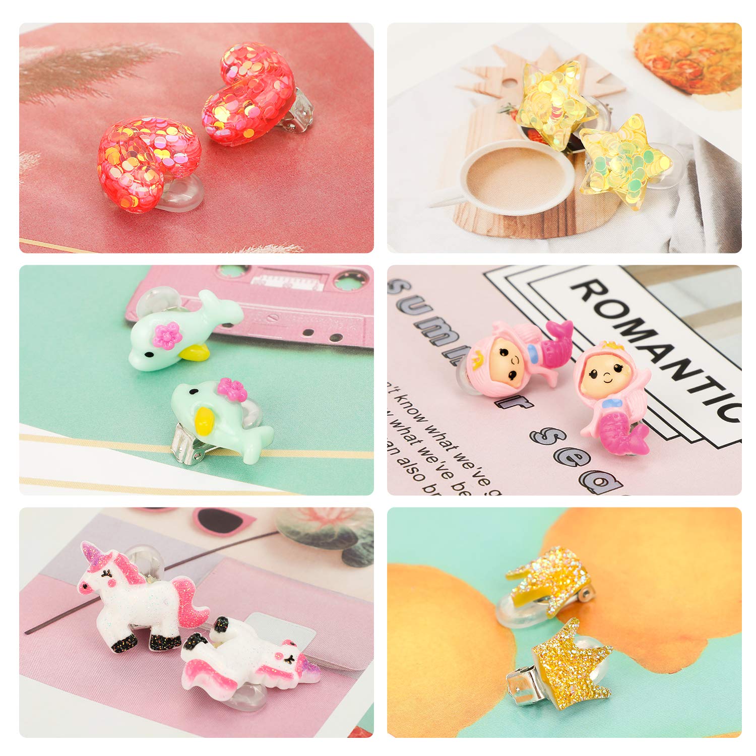 Bagues Boucles d'oreilles clip Bracelet 30 pièces Licorne sirène papillon Princess bijoux set fête Accessoire