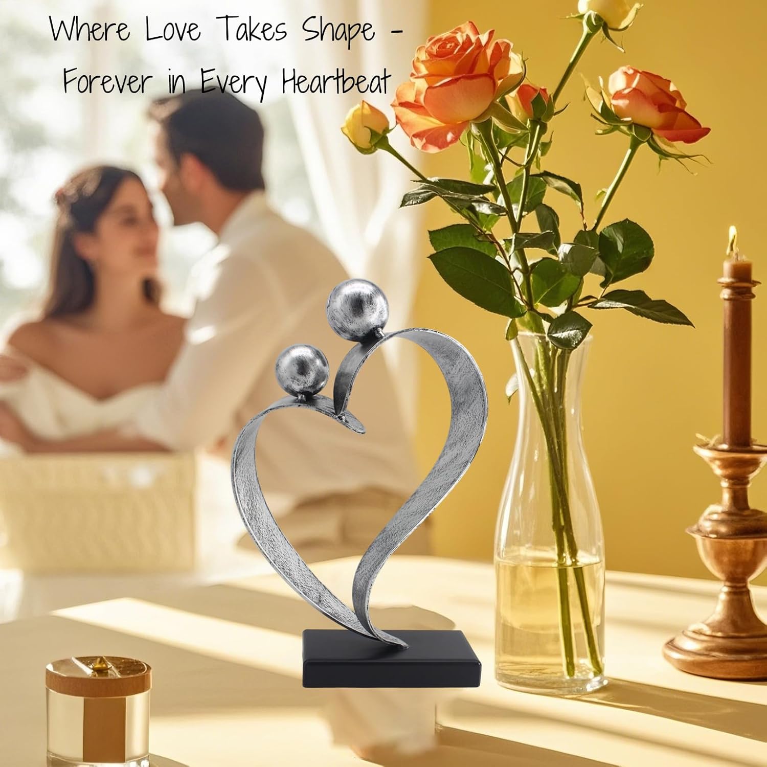 25th Wedding Anniversary Heart Gifts 25th Anniversary Love Gifts for Couple Wife Husband Iron Decorations Silver Wedding Gifts (Silver)