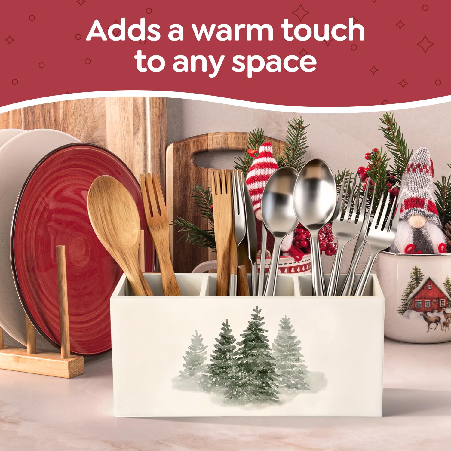 Portapenne organizer per scrivania, albero di Natale, foresta invernale, albero di pino paesaggio, decorazioni natalizie, decorazione per ufficio per casa, camera da letto, soggiorno