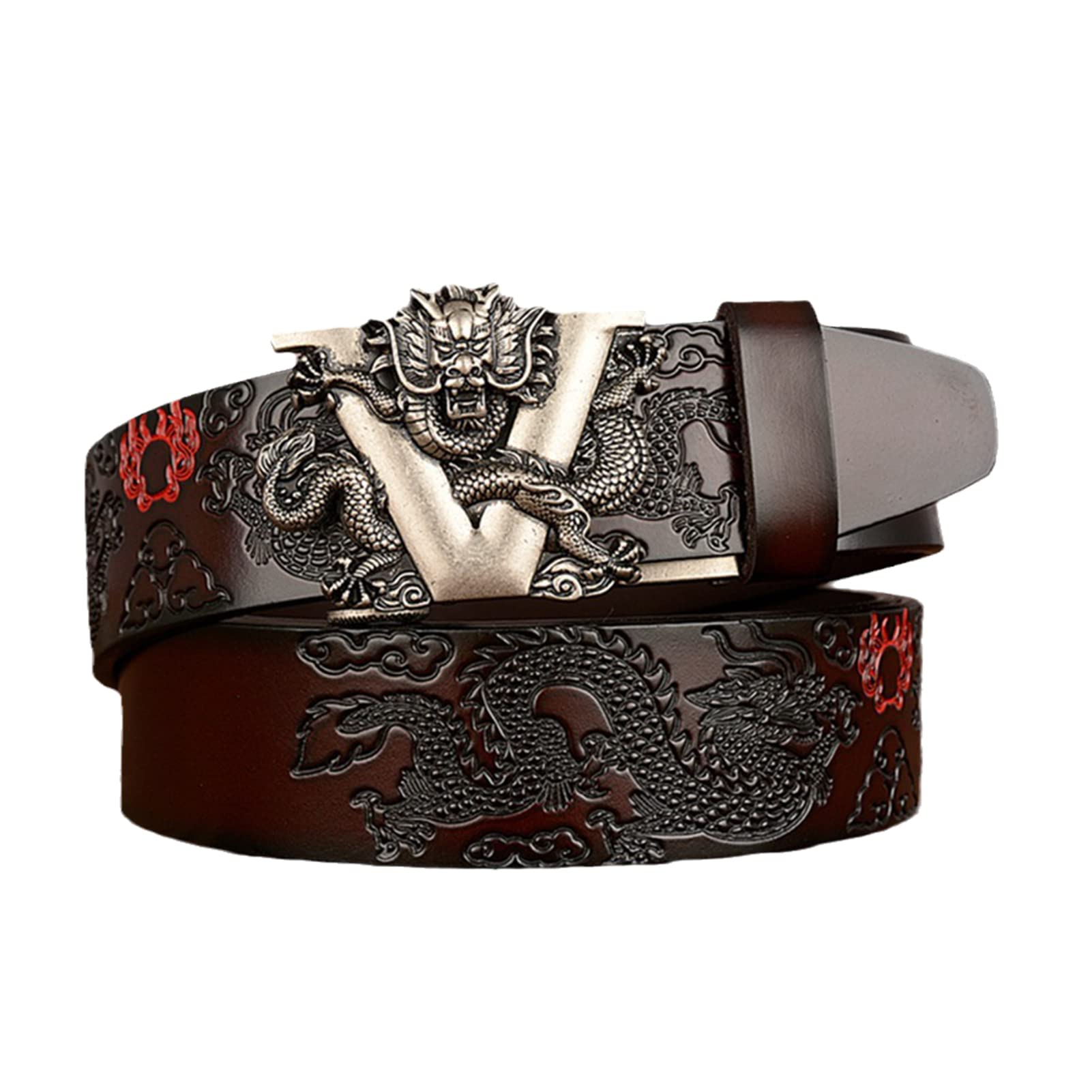 cinturón, Correa de trinquete cuero genuino for hombre con hebilla automática deslizante 3D plateada, 3,5 cm ancho - Hebilla ajustable