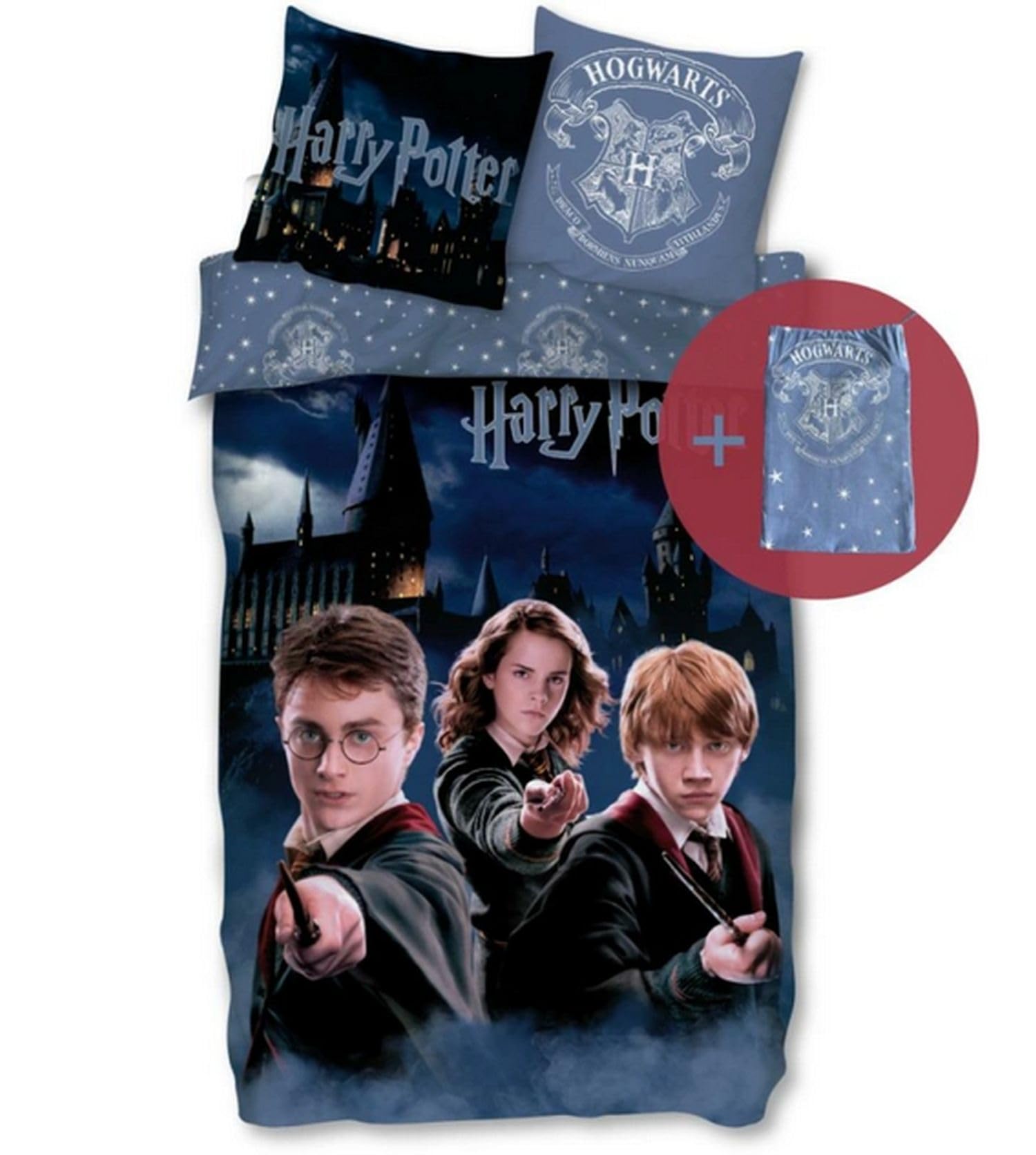 Harry Potter, juego de ropa de cama 135x200 80x80 con funda de almohada Hogwarts [con bolsa de almacenamiento], 100% algodón, libre de sustancias nocivas, certificado Öko-Tex Standard, medidas