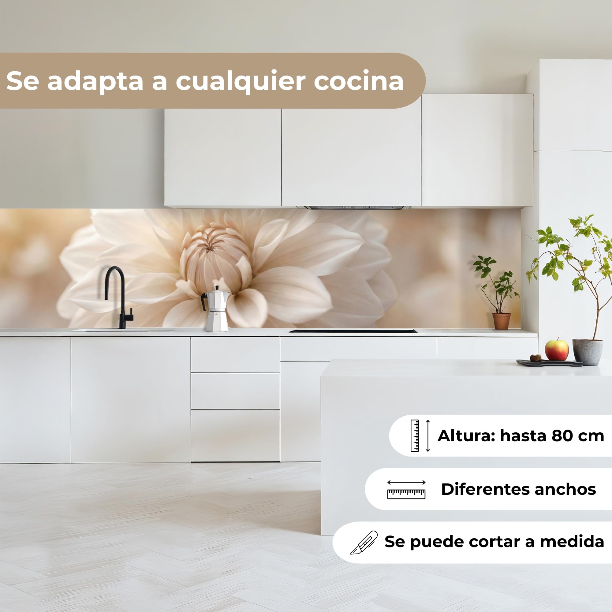 KitchenYeah© Antisalpicaduras Cocina 80x400 cm Adhesivo Salpicadero Protector Salpicaduras Kitchen Flor - Dalia - Blanco