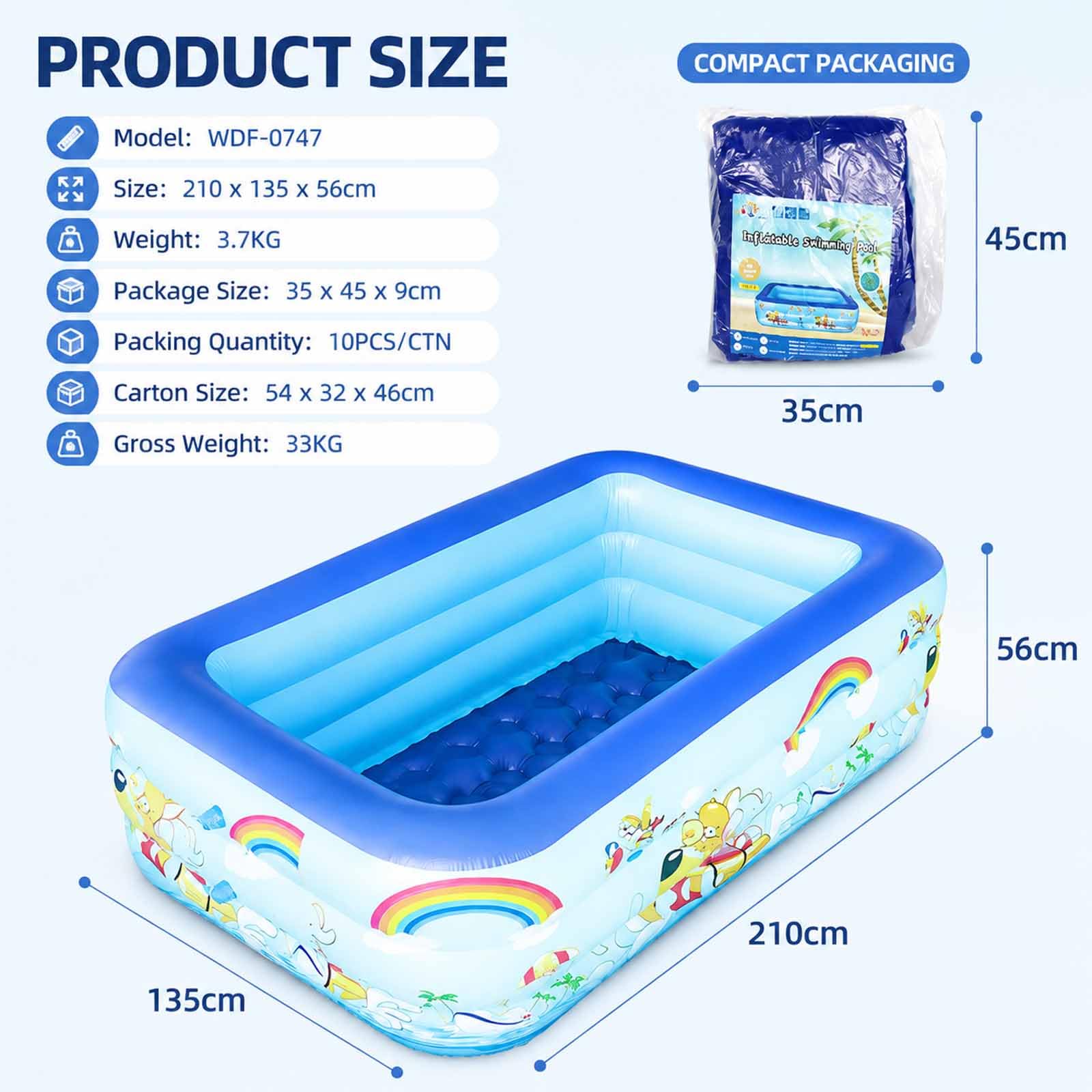 Grande piscina gonfiabile per adulti, 210x135x56 cm, piscina gonfiabile | Piscina Gonfiabile in PVC con Pompa, Sovradimensionata, Rinforzata e Resistente, per Esterno, Giardino, Cortile, Spiaggia