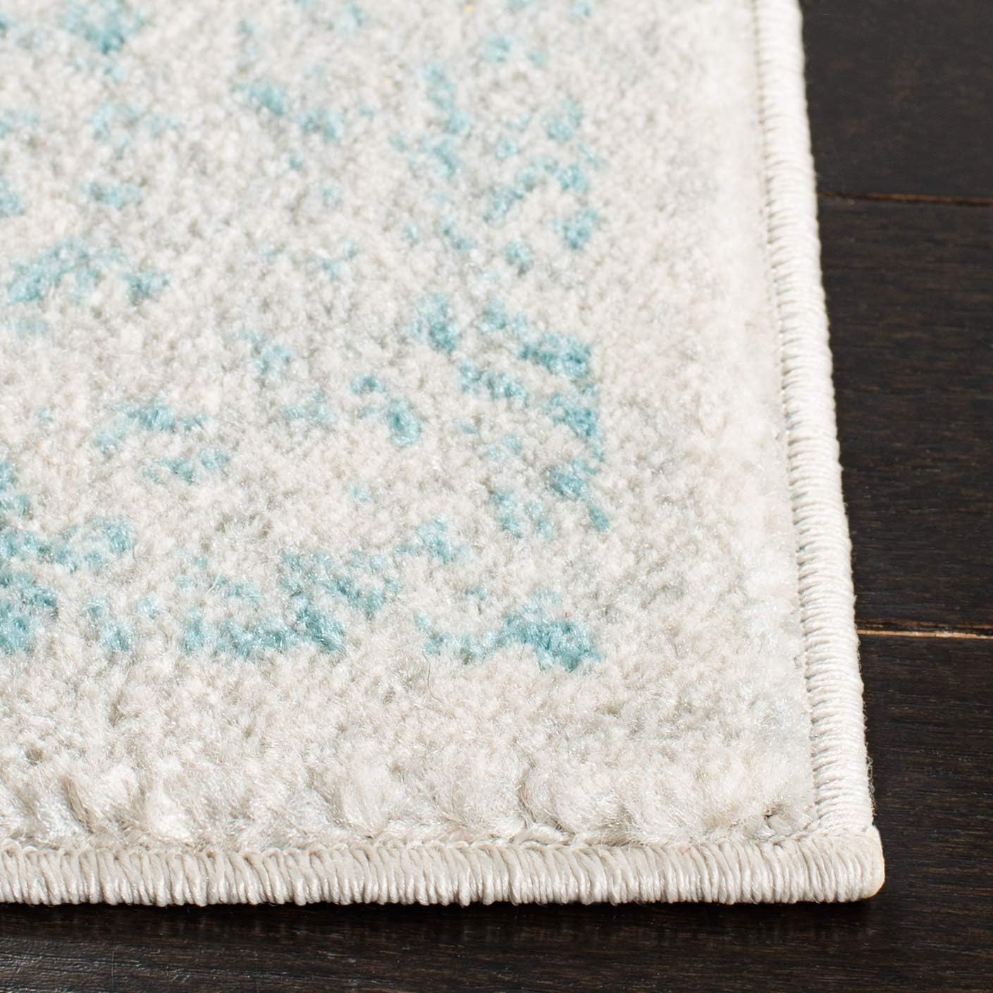 Ivory and Aqua Easy-Care Synthetic Runner Rug, 2'2" x 9'