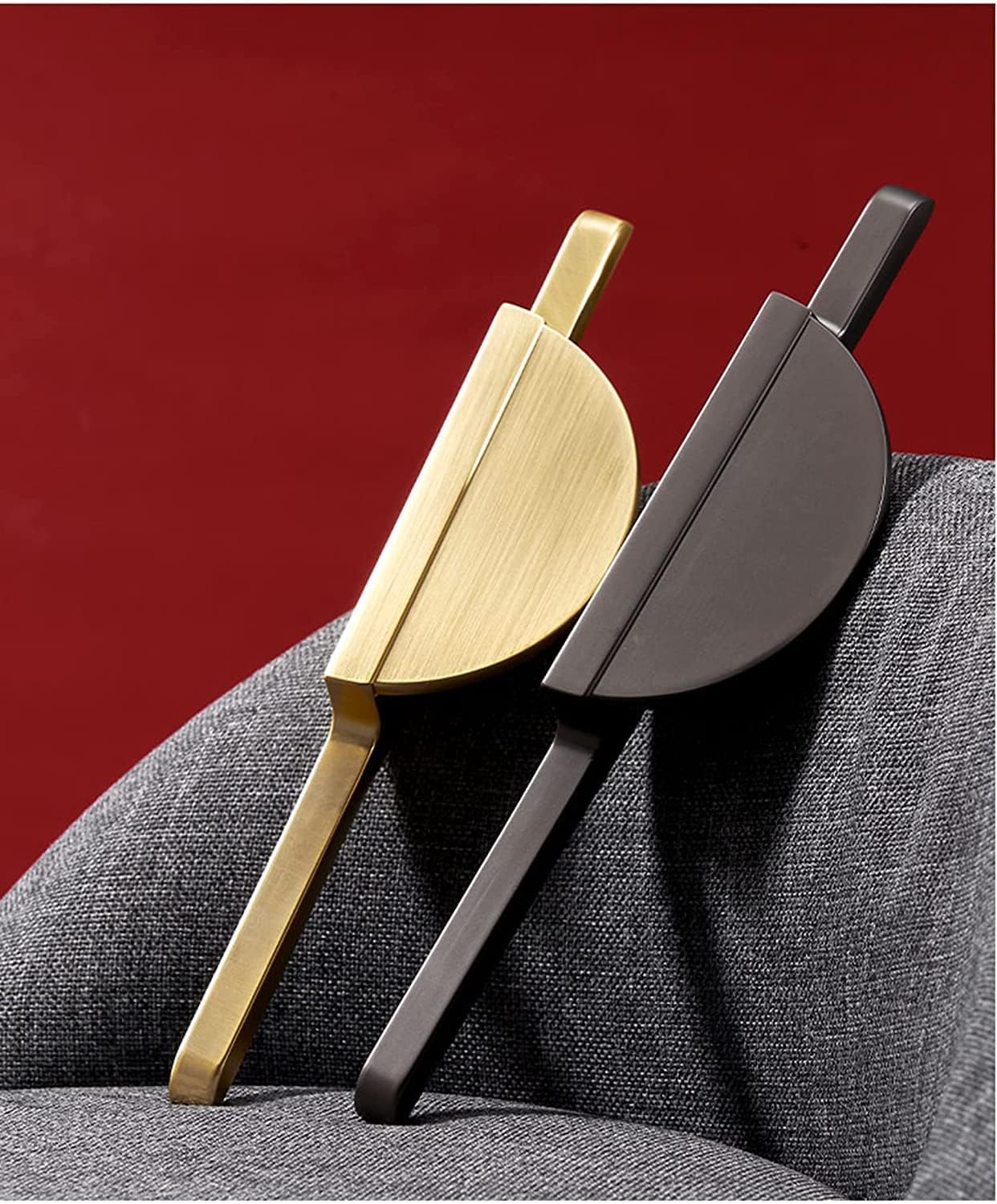 Unique Semi Circle Drawer Pulls Brushed Gold Pair Half Moon Cabinet Pulls Handles Cupboard Knob Hardware (Larger (4holes), 1 Pair, Brushed Gold)