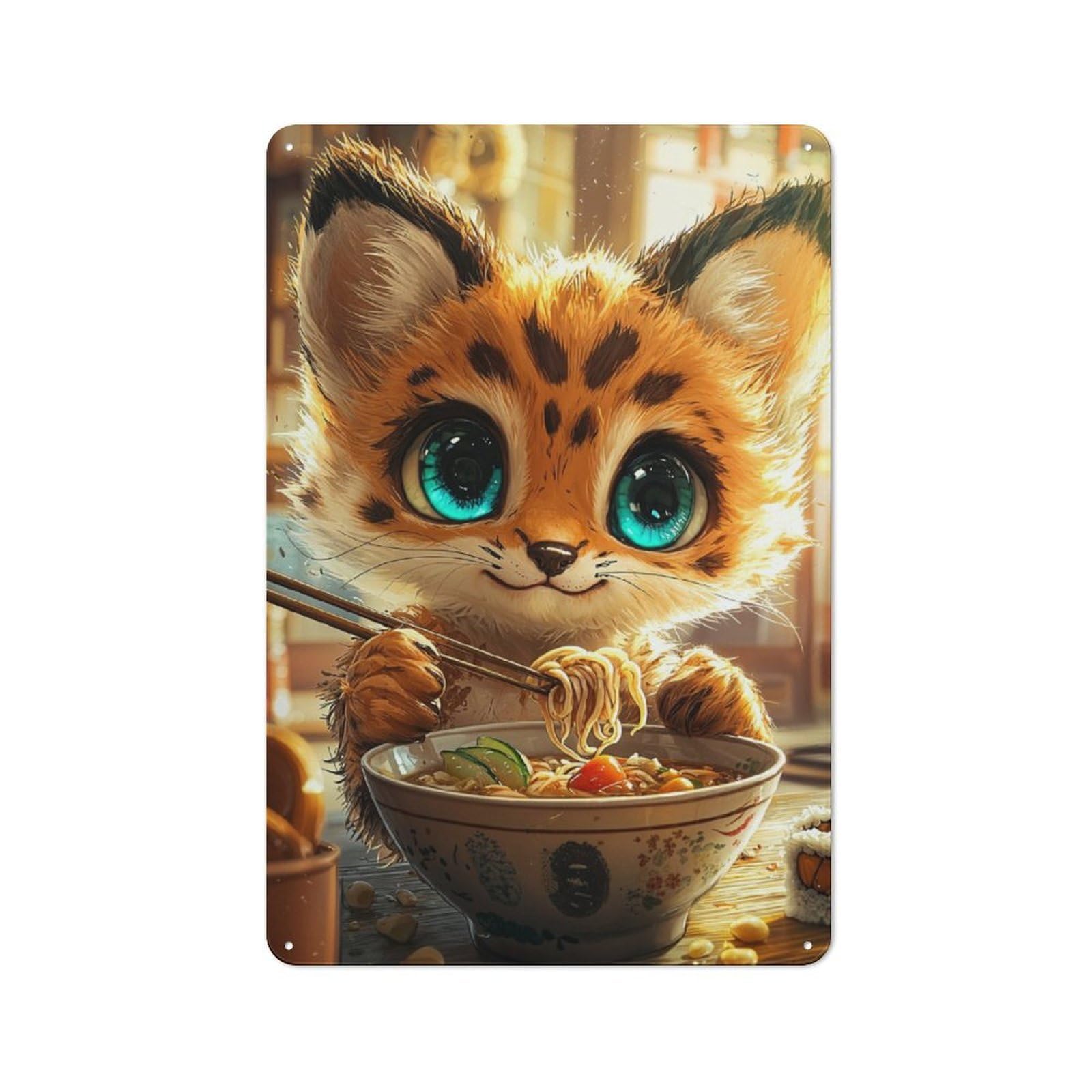 Junmoney Cute Cat Eating Ramen Vintage Tin Sign 30X20cm For Garden Room Or Summerhouse, A Housewarming Gift For Outdoor-Room Decor Collectors