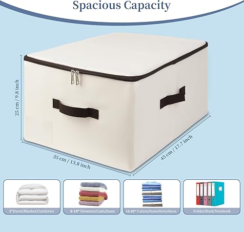 Miniatura 2 de AMJ Caja de almacenamiento plegable de tela (juego de 2)  Contenedor con tapa para armario, hogar  Cubo organizador beige  Lavable y apilable