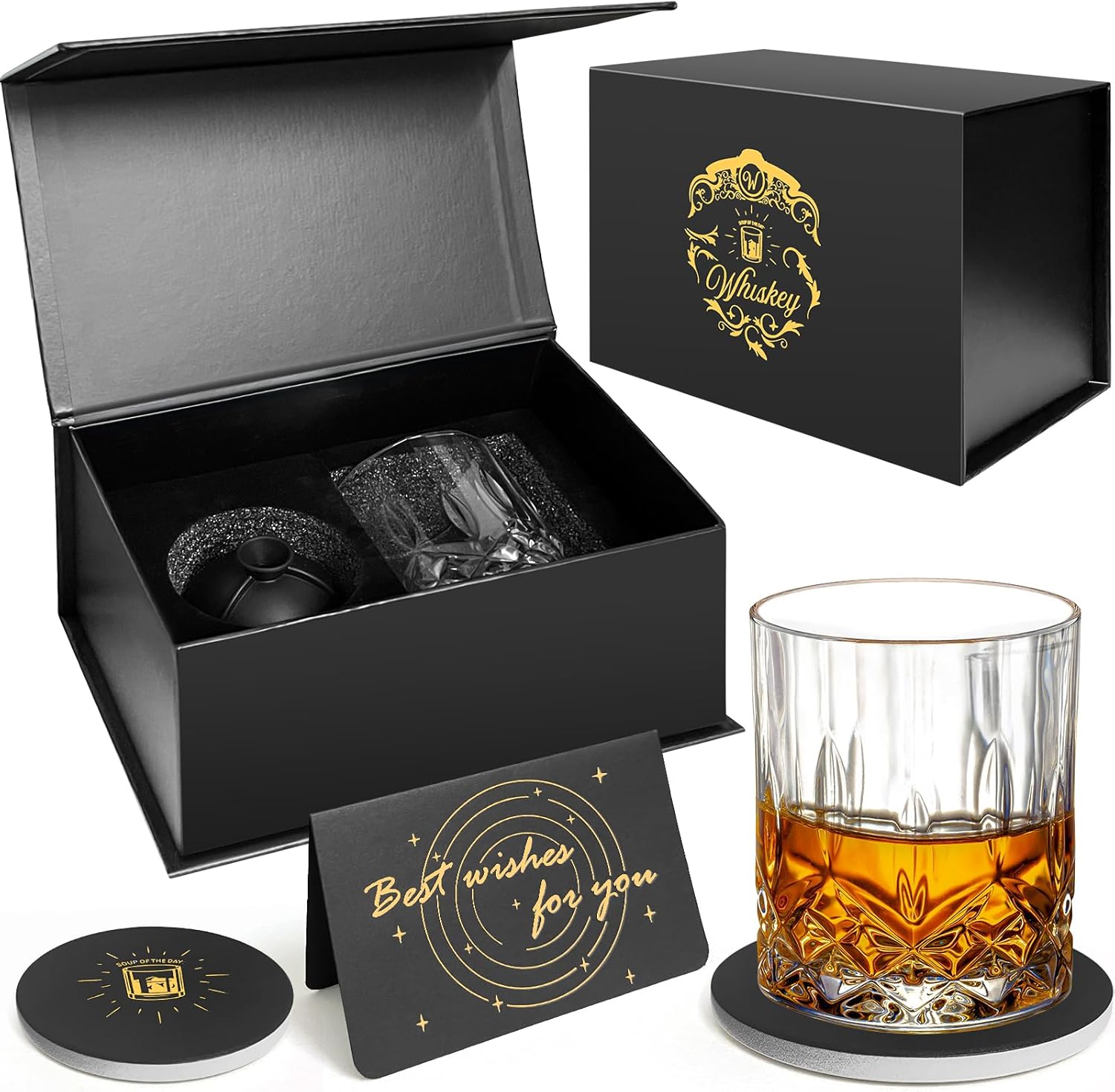 Whiskey Glass & Ice Ball Mould Set,LeadFree Crystal Whisky Glass Gift