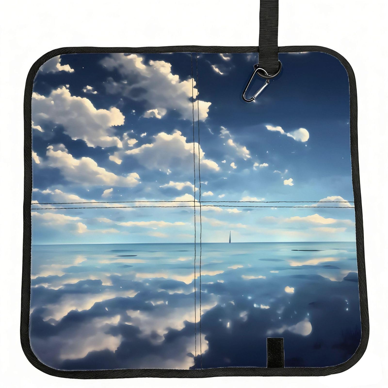 MROWYC White clouds over the sea Printed Foldable Seat Cushion - Portable with Carabiner, for Stadium, Camping, Hiking