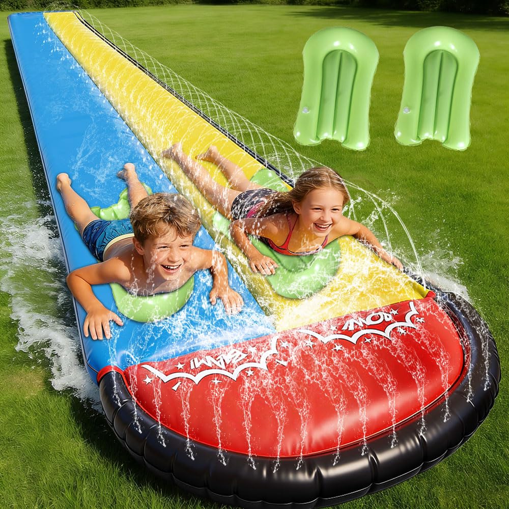 Wasserrutsche Garten für Kinder mit Sprinklern, Aufblasbare Rutschbahn Outdoor 480x140cm