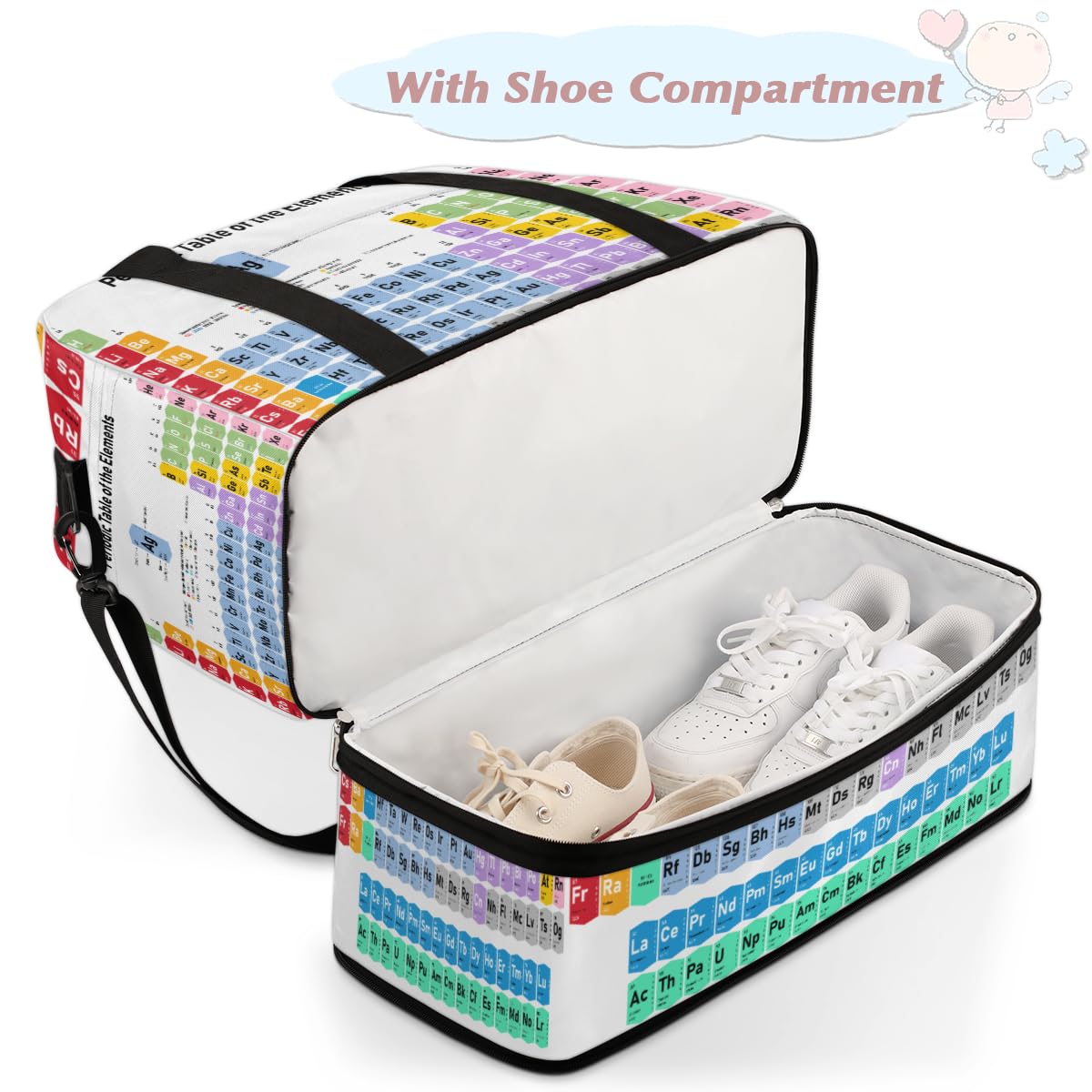 Bolsa de viaje plegable para mesa periódica, mesa de números, 47 L, bolsa de fin de semana con funda de carrito para hombro, bolsa de hombro separada para deportes, gimnasio, viajes, multicolor, 47L,
