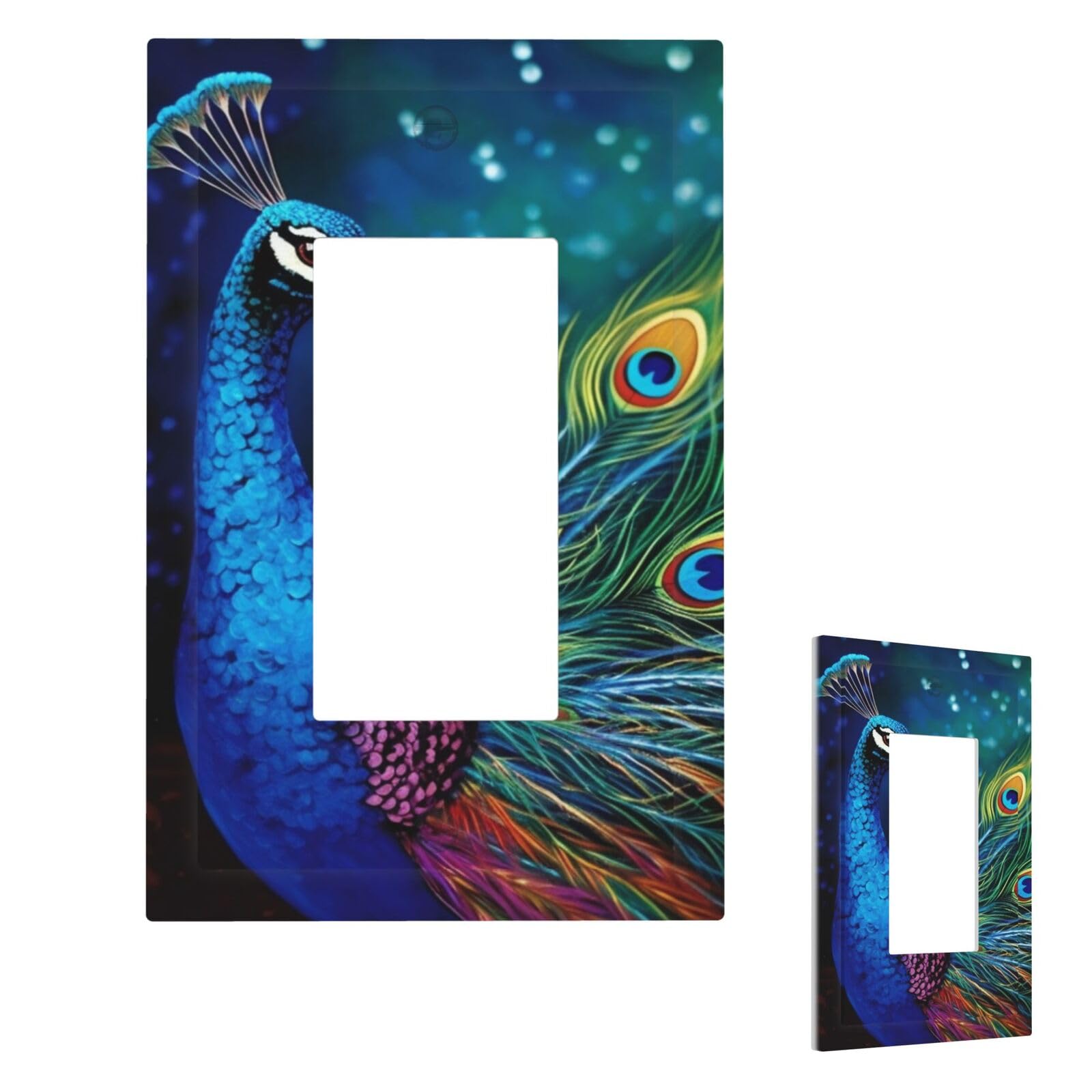 Fekiloot 1 Gang Colored Peacock Wall Plate Cover Modern Decorative Light Switch Cover Unbreakable Receptacle Outlet Covers For Living Room Bedroom Home Decor