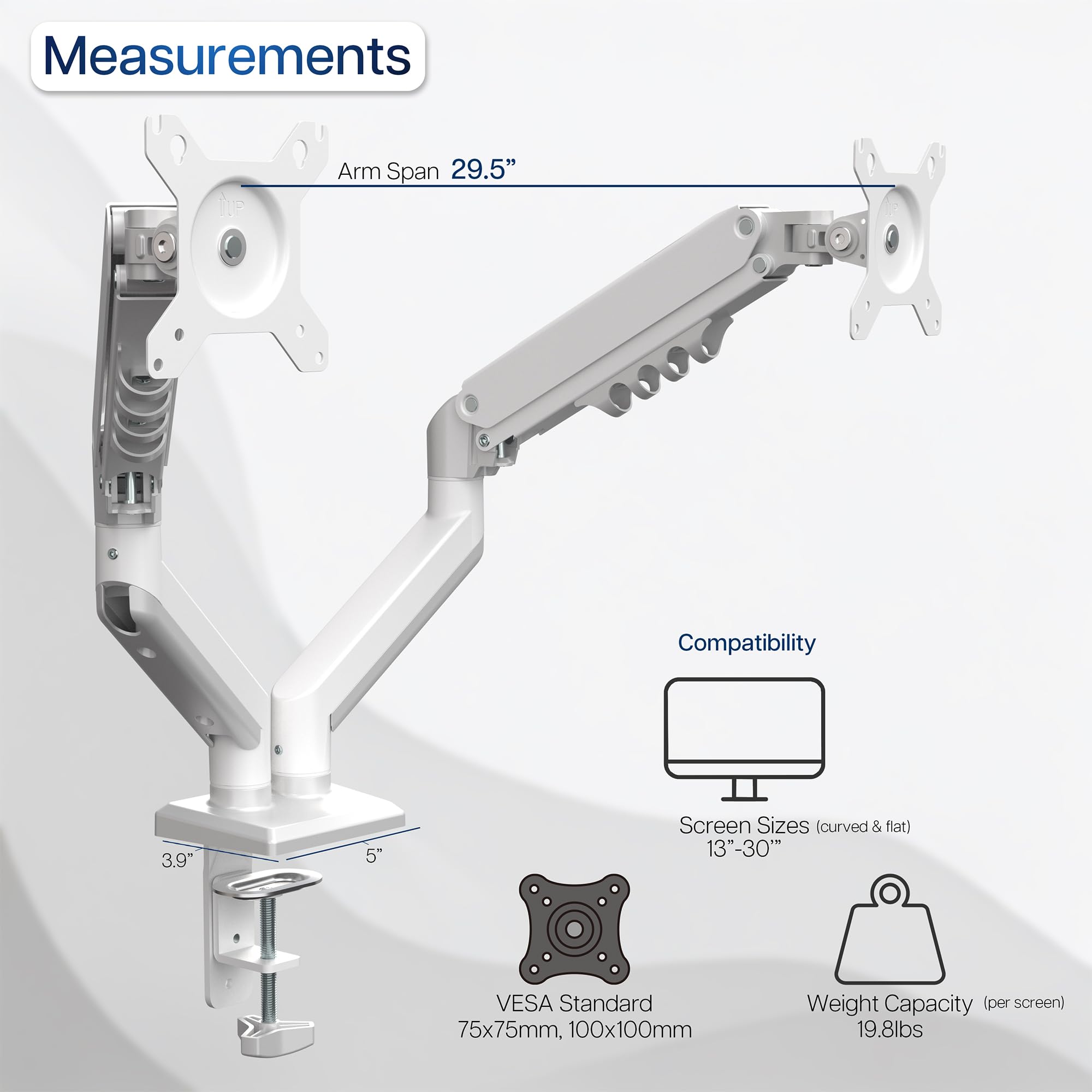VIVO Supporto articolato doppio da 17 a 27 pollici con molla pneumatica per 2 schermi monitor con VESA max 100 x 100, bianco (STAND-V102OW)