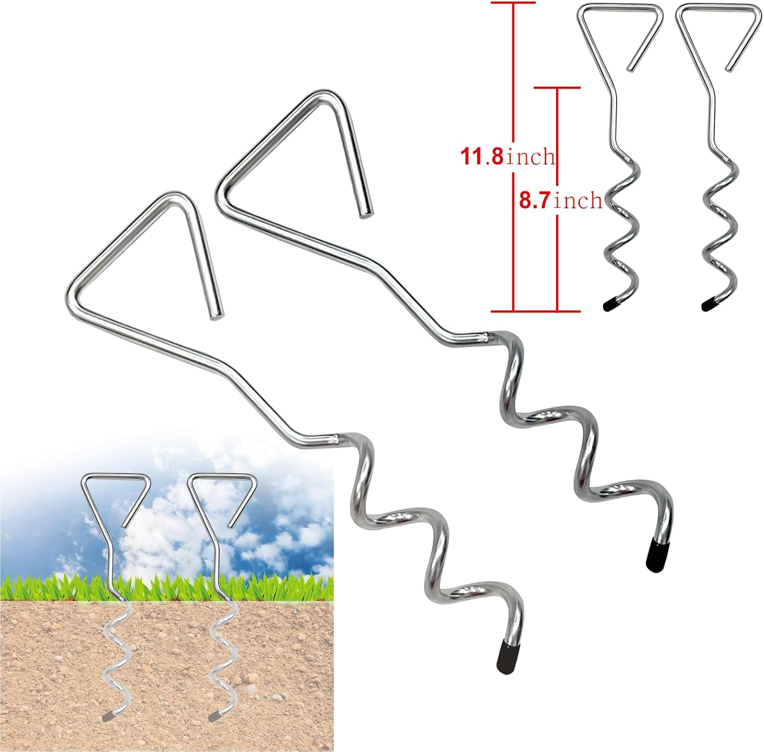 Dulepax RV Awning Tie Down Kit, Heavy Duty RV Awning Anchor Kit, Camper Awning Anchors Accessories Set, Include Shock Absorbing Spring, Spiral Stakes, Soft Loops, Pre-Assembled Thick Straps