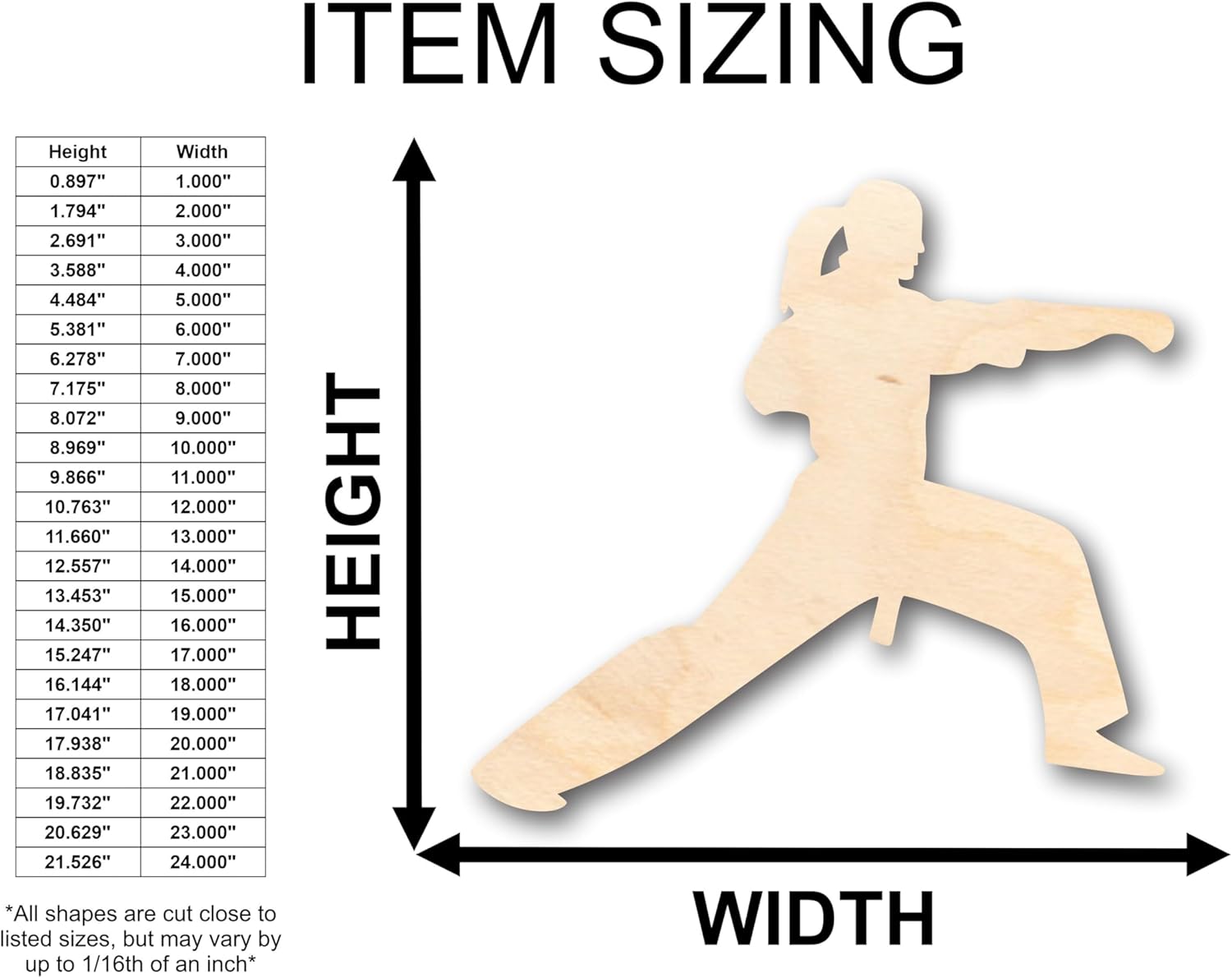 Unfinished Wood Female Martial Arts Karate Shape Craft up to 46" DIY 12" / 1"