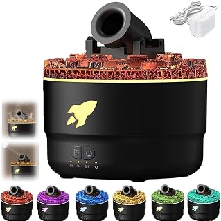 7 Colors LED Cannon Blast Aroma Humidifier,Vapor Cannon Humidifier Silent Diffuser, 2 Mode Creative Turret Colorful Yellowcane Aroma Air Humidifier,Black