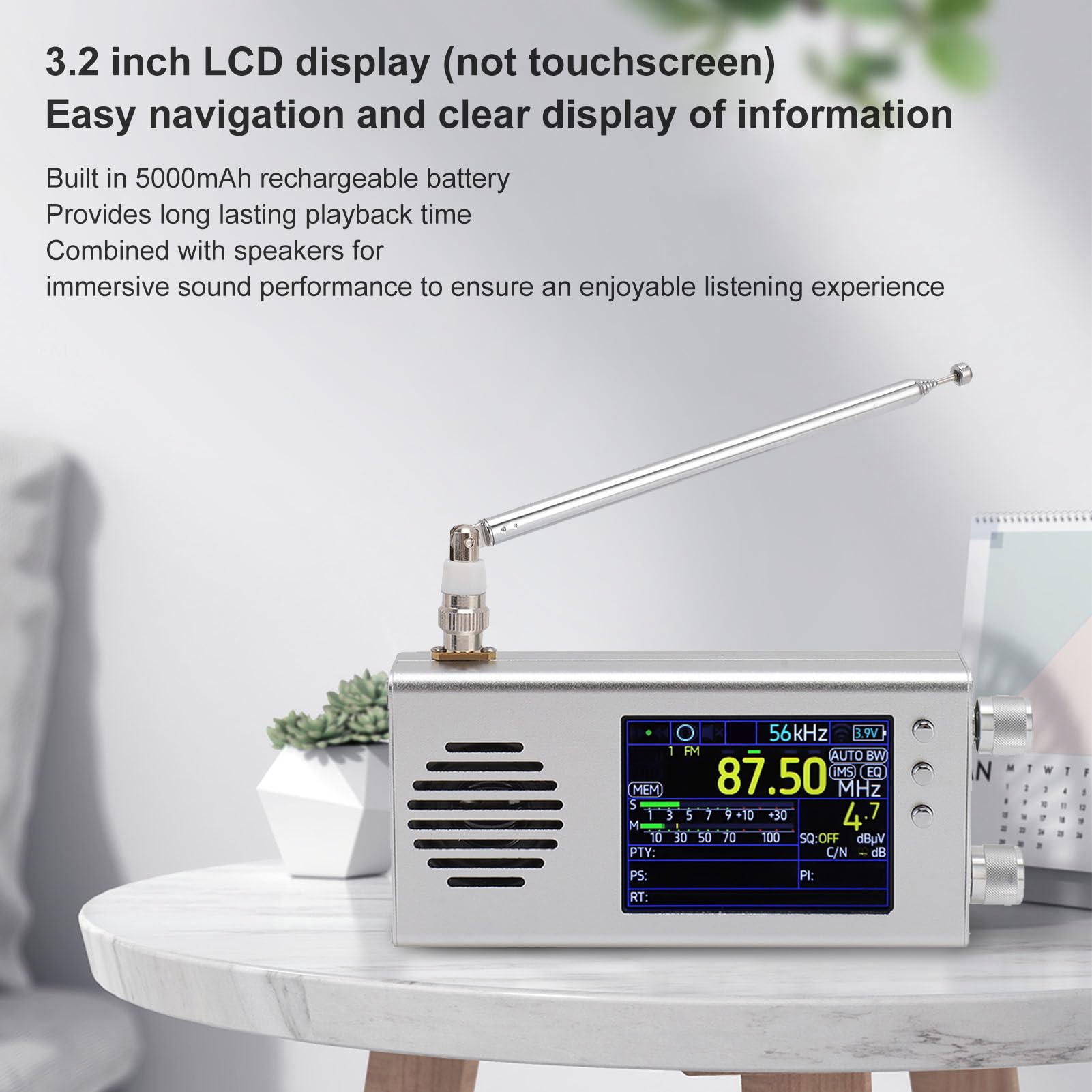 Luocute TEF6686 Tragbarer SSB-Kurzwellen-Radio Empfänger, 3,2-Zoll-LCD-Display Dual-Stereo-Lautsprecher 5000MAH AM FM SW CB VHF UHF WX AIR LW Vollband-Radio Empfänger (Silver)
