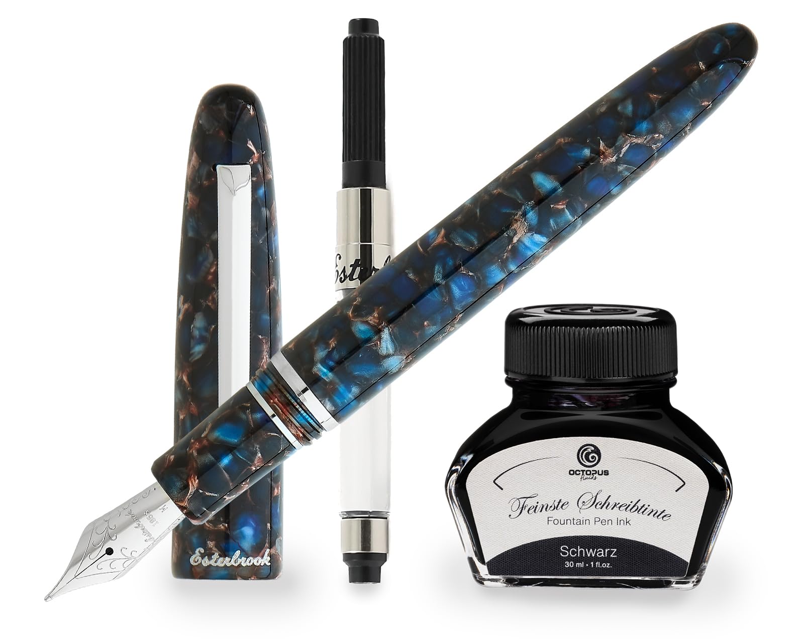 Esterbrook Estie Nouveau Blue Palladium Trim - Pluma estilográfica para cartuchos