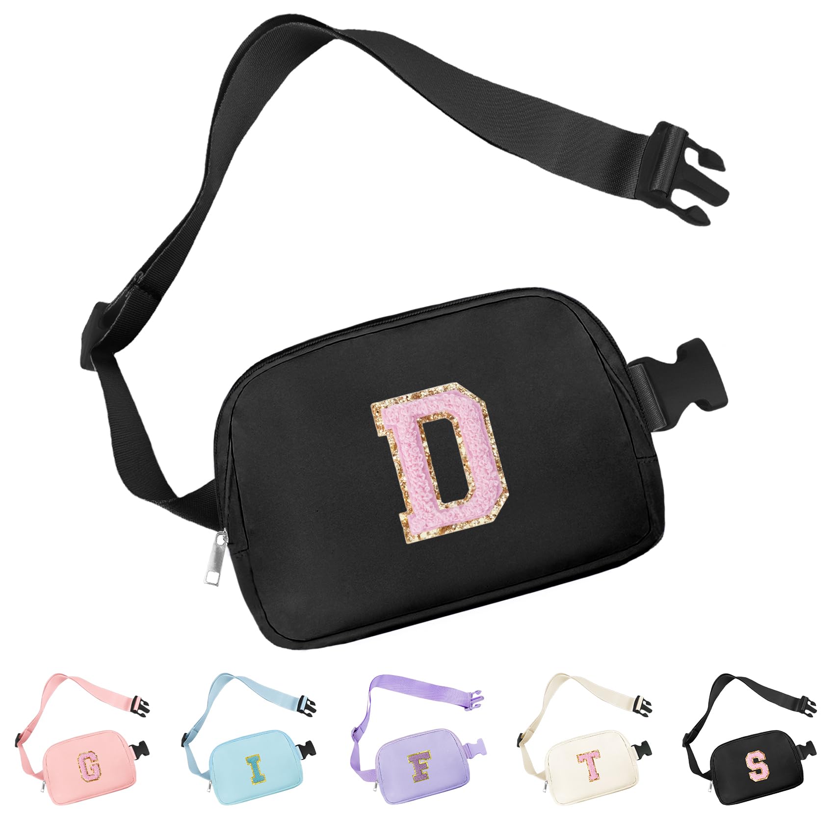 Aganmi Chenille Letter Crossbody Bags for Women Trendy, Waterproof Fanny Packs for Women Cross Body, Initial Letter Belt Bag with Multiple Inner