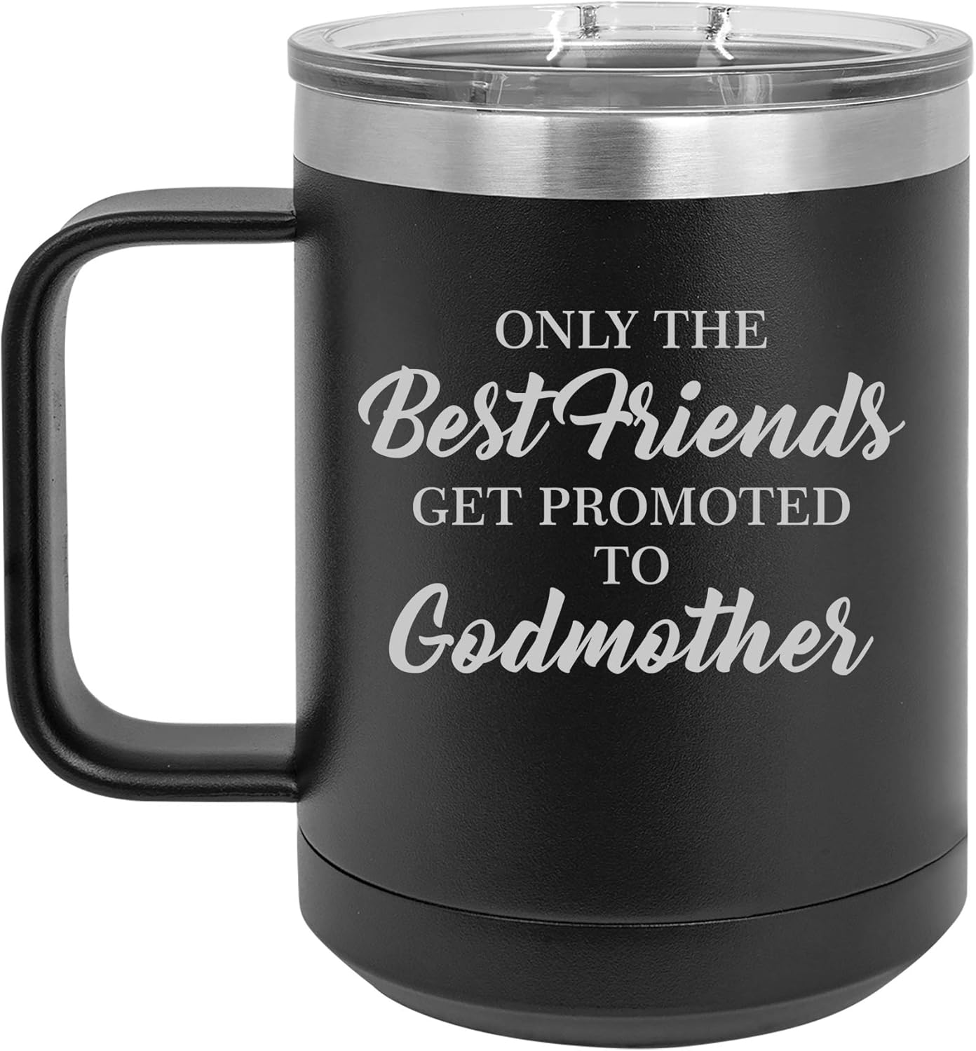 15 oz Tumbler Coffee Mug Travel Cup With Handle & Lid Vacuum Insulated Stainless Steel The Best Friends Get Promoted To Godmother (Purple)