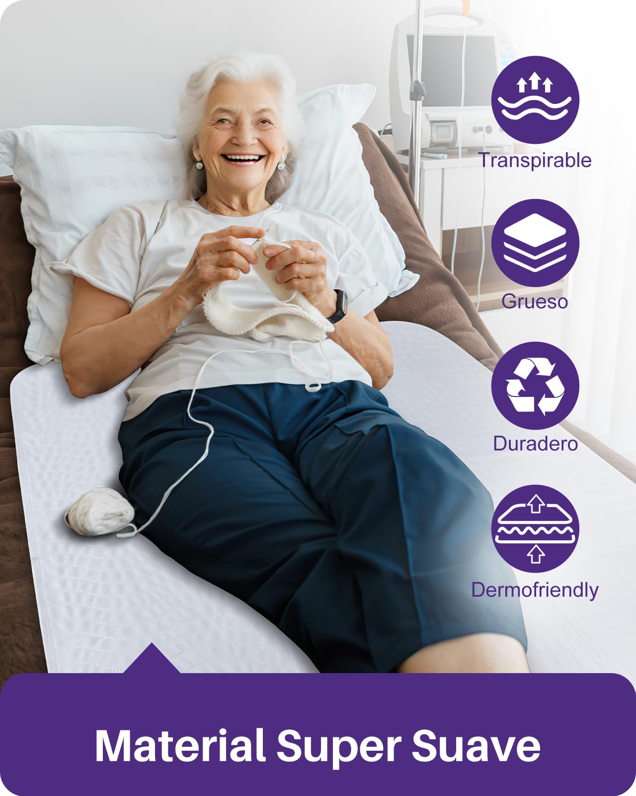 Kekoy Empapadores Cama Adultos Lavables, Empapadores Lavables (Reutilizable): Funciona como Compresas Incontinencia, Colchón Entrenamiento Baño – para Ancianos, Adulto | 4 Unidades, 86x91 cm