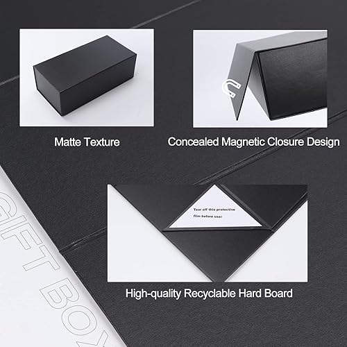 Miniatura 7 de Paquete de 4 cajas de regalo de 12 x 6 x 4 pulgadas con tapas de cierre magnético, caja magnética negra para bodas, propuestas de dama de honor,