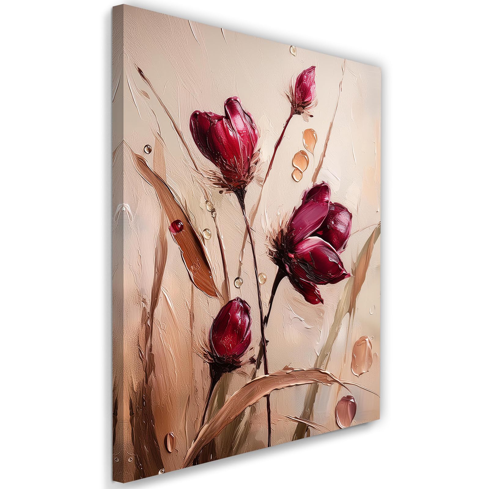 Feeby Quadri Camera Da Letto - Stampa su Tela - Quadro Moderno Soggiorno - Papaveri Prato Natura Fiori Rosso - 60x90 cm - Decorazione Da Parete