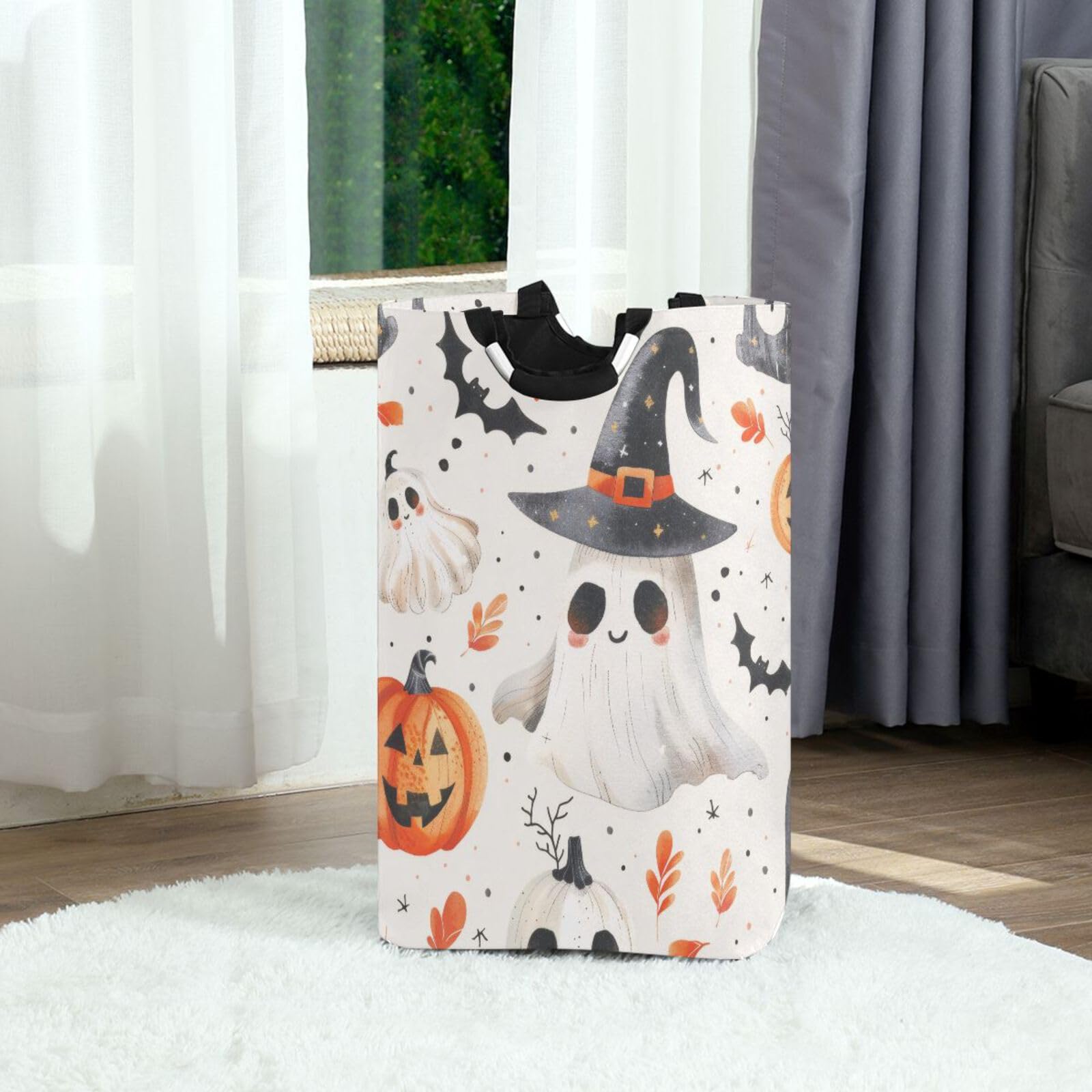 Jihqo Laundry Hamper Basket Cute Ghosts Halloween Pumpkins Collapsible Nursery Storage Bin Waterproof Clothing Baskets for Home Bedroom Bathroom Washing Room