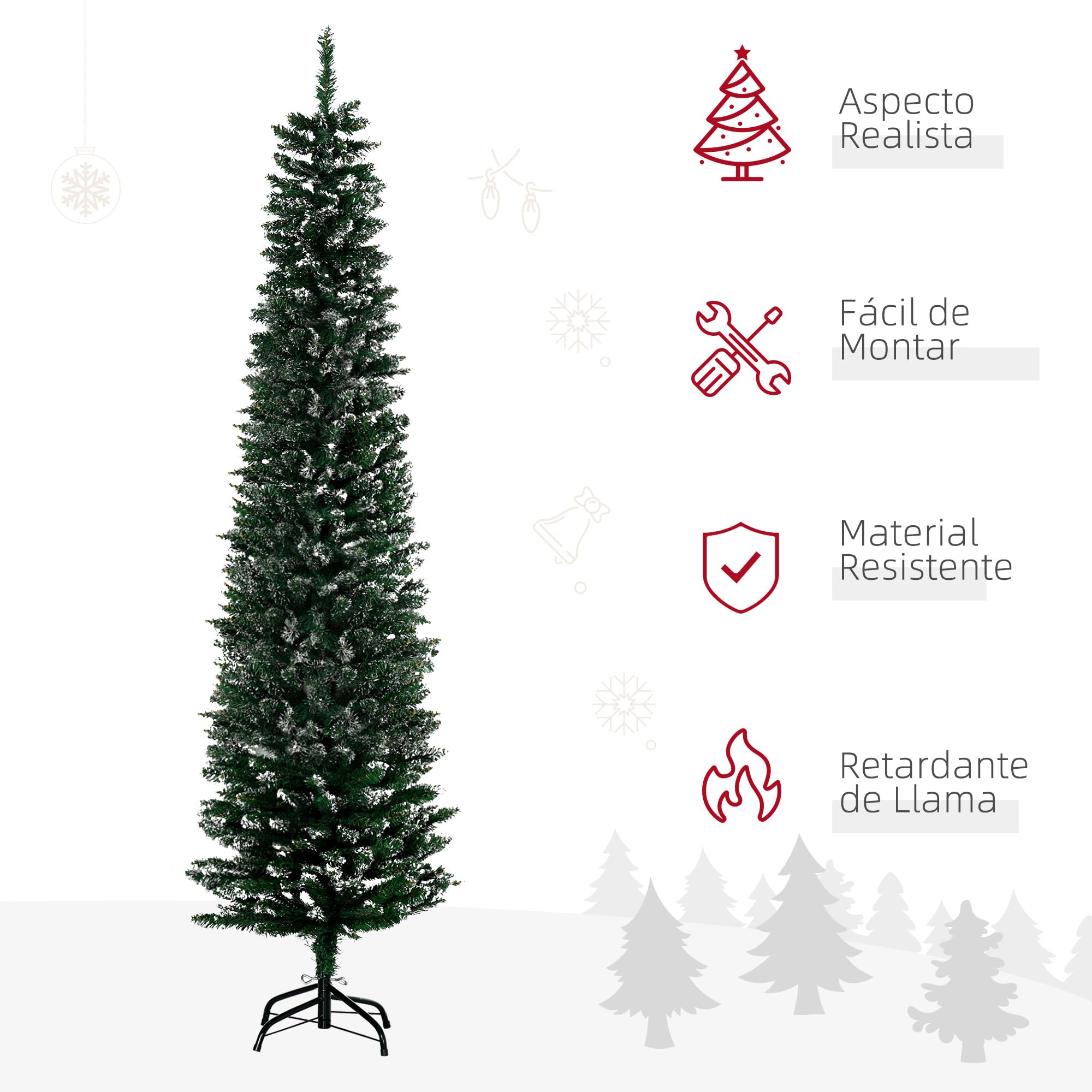HOMCOM Árbol de Navidad Grande 190 cm Árbol de Navidad Artificial Verde | 570 Ramas, Soporte de Metal, para Salón Interior
