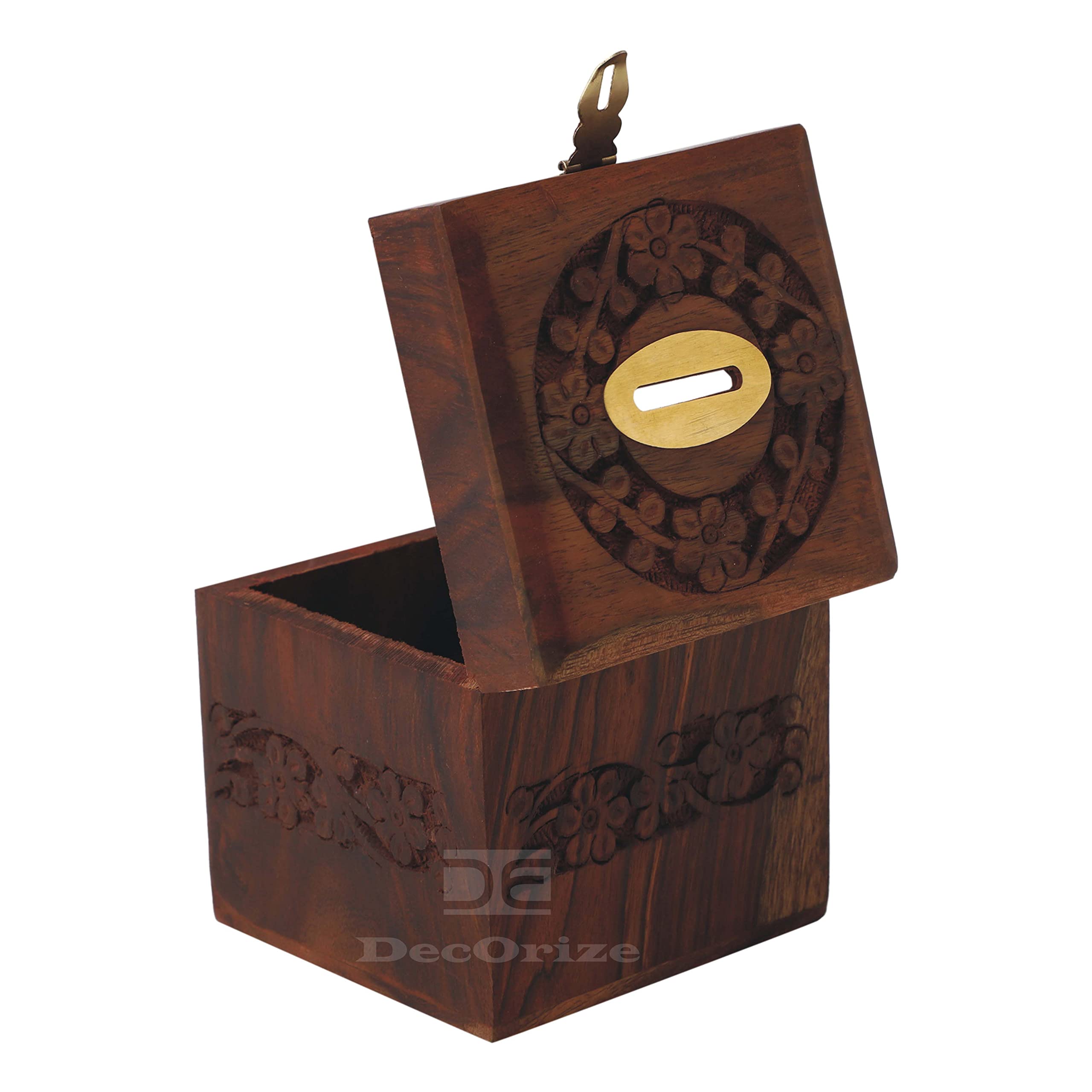 DECORIZE® Money Bank Piggy Bank with Lock Wooden Box for Kids and Adults 4 x 4 inch (Square Brown) (B09YDF11MP) Amazon Price History, Amazon Price Tracker