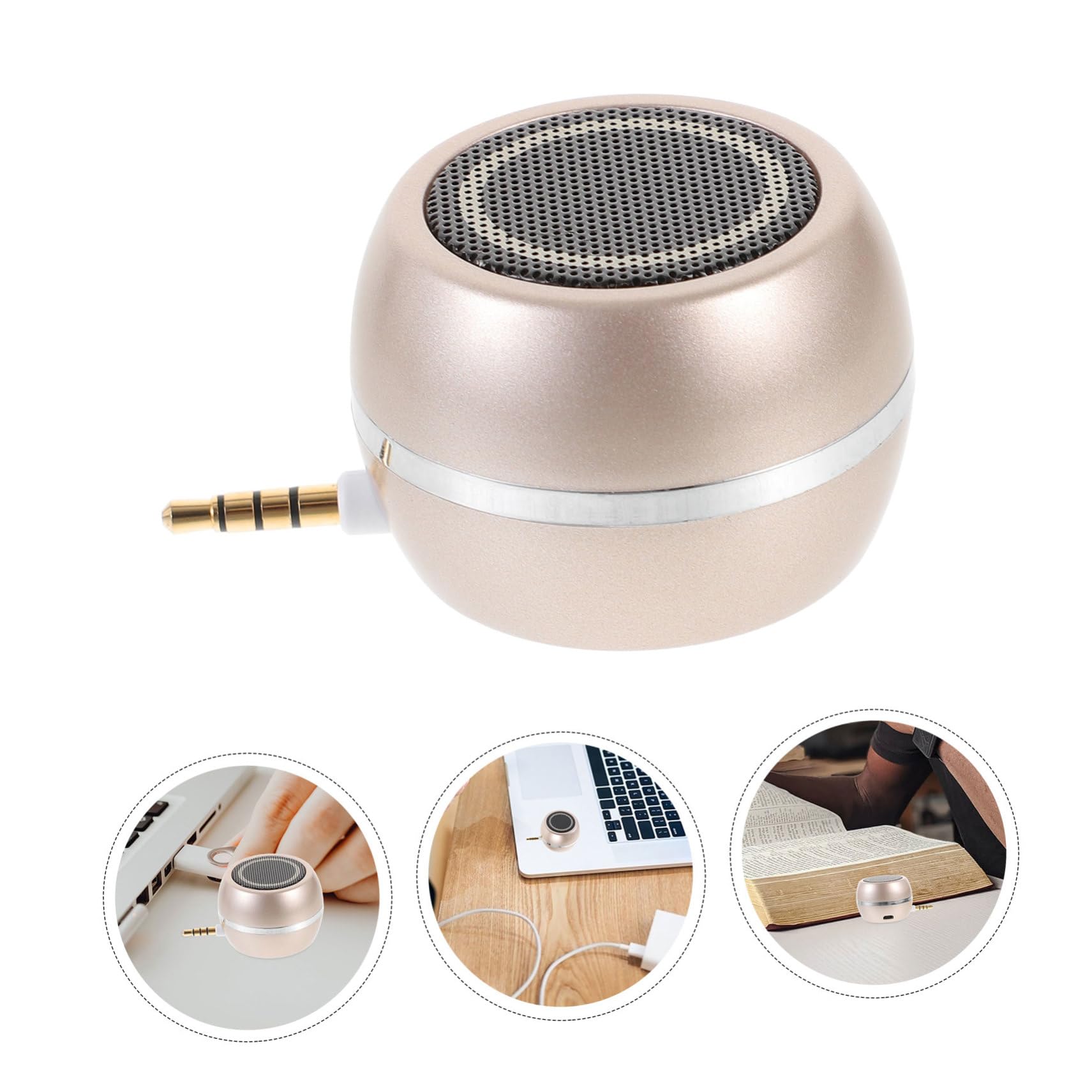 Kisangel Externer Desktop Lautsprecher Tragbarer Steckerlautsprecher aus Kunststoff 3w Leistung 2-Kanal Goldfarben mit 3,5-mm Anschluss Kompatibel mit Laptop Handy und Tablette für Klaren