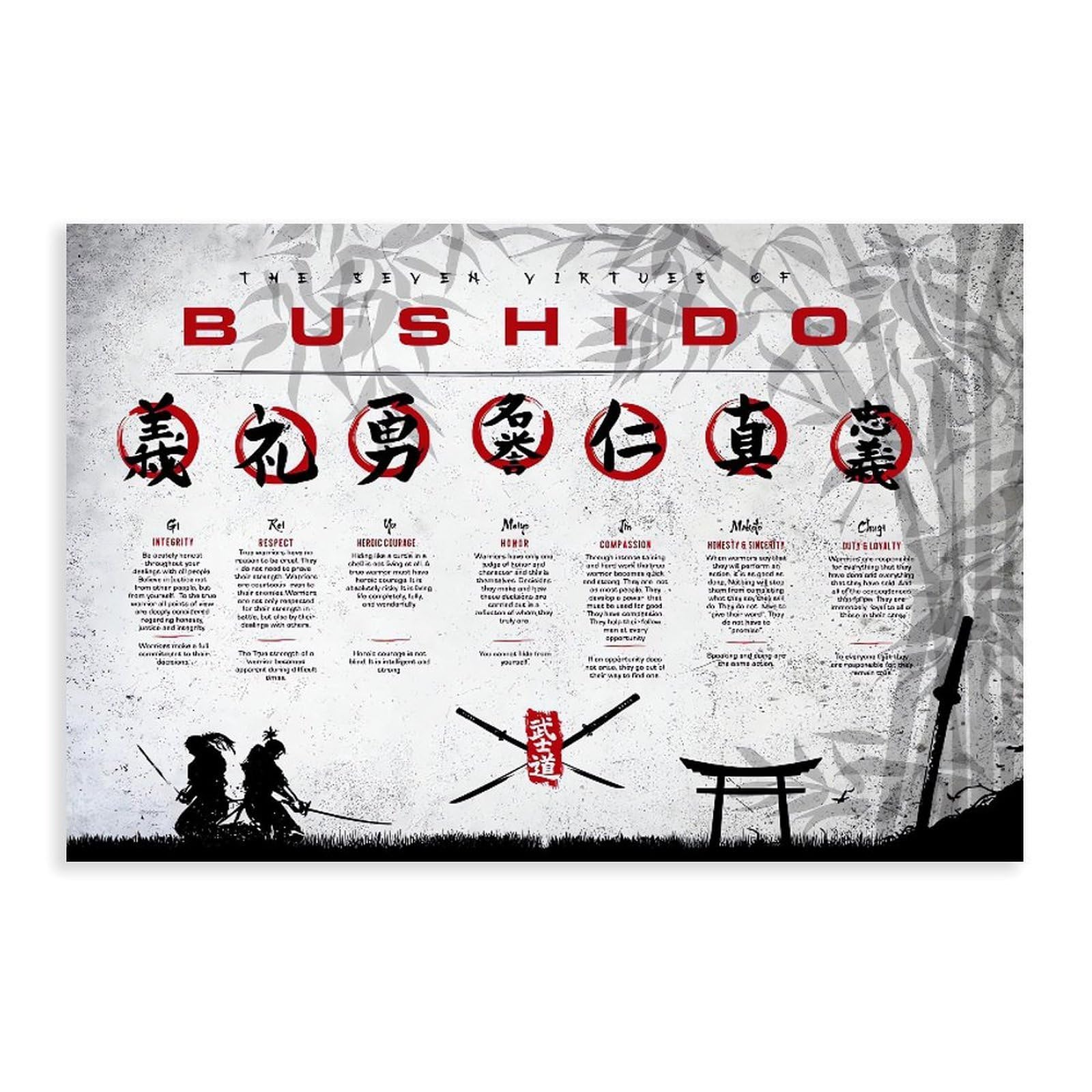 Qnvjqkdsi Unframe Japan The Seven Virtues Of Bushido Quote (3) Canvas Poster Bedroom Decor Landscape Office Room Decor Gift 24" L X 36" W