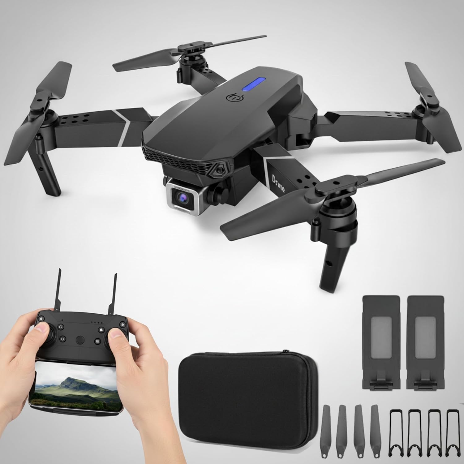 Remote Control Drone with Dual HD Camera, FPV Live Video, Smart Gestures Selfie, Altitude Hold, One Key Take Off/Landing, Foldable, 360° Flips App Control Drone for Adults