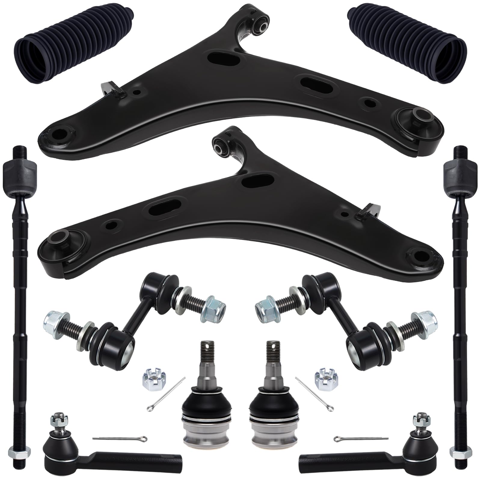 TUCAREST 12Pc Suspension Kit Fit For 2014-2018 Su-baru Forester, 2 Front Lower Control Arm Ball joint + 4 Outer Inner Tie Rod + 2 Sway Bar + 2 Boots [