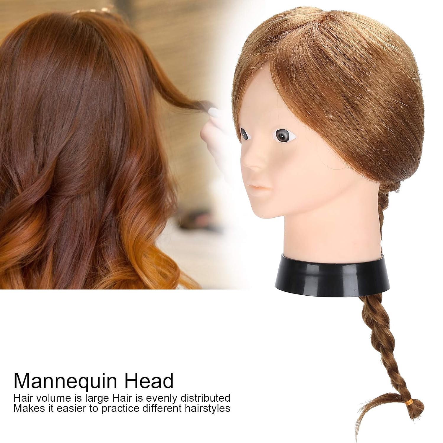 Hair Styling Braiding Mannequin Head, Hairdressing Training Head with High Temperature Fiber, Lifelike Practice Mannequin for Cutting Braiding Dyeing, Without Makeup for Students (Golden Brown)