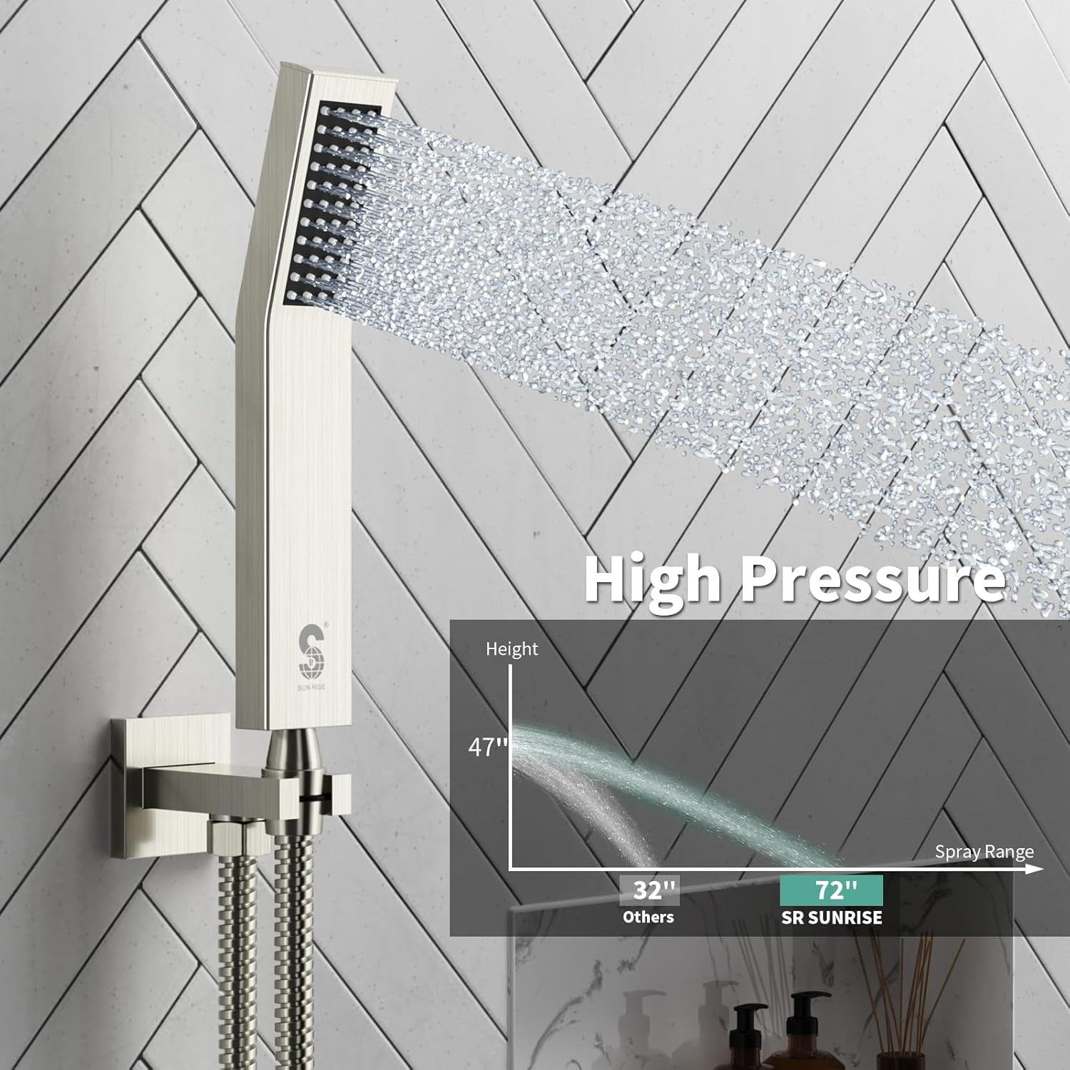 SR SUN RISE 10 Inches All Metal Bathtub Faucet Set Shower System with Tub Spout Square Rain Shower Head and Handheld Combo Shower Fixtures, Modern Valve and Trim Kit, Brushed Nickel
