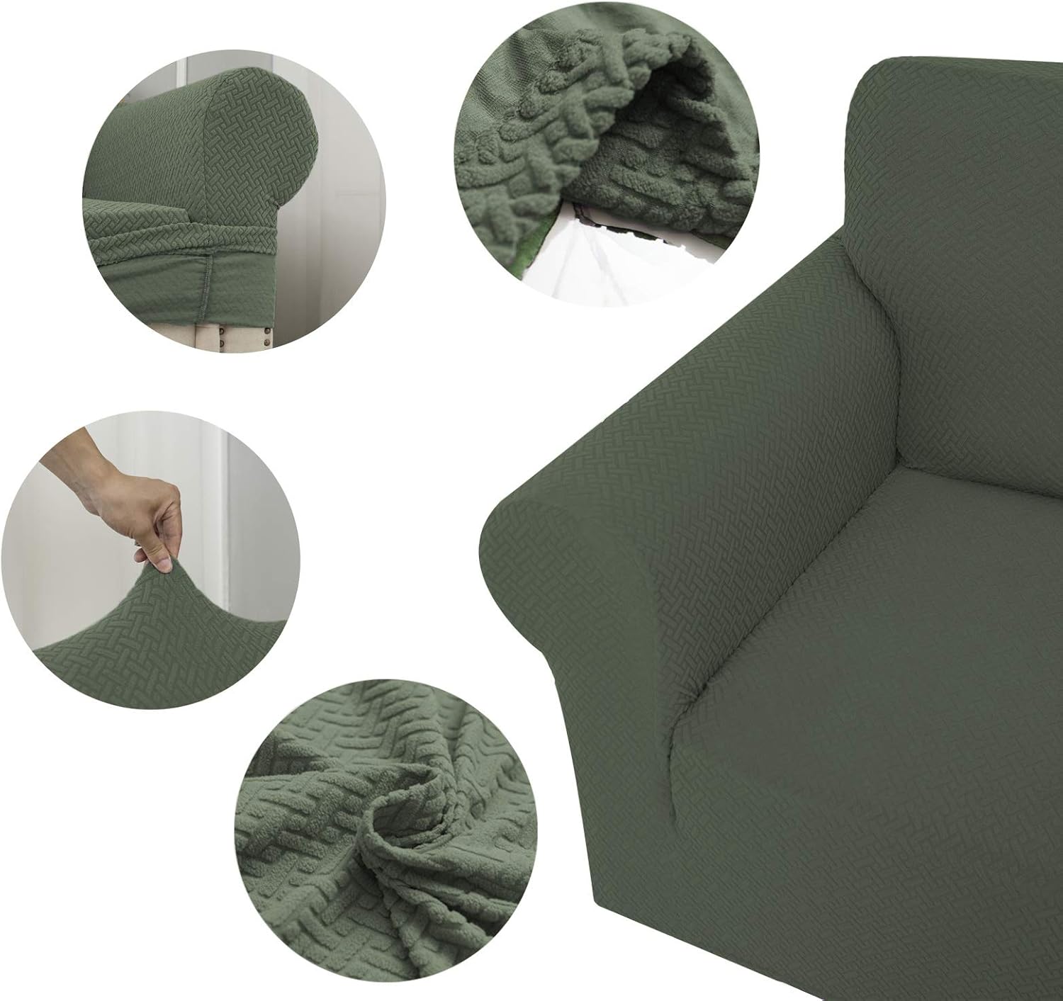 OBYTEX Stretch Sofa Cover Jacquard Spandex Couch Covers Dog Cat Pet Slipcovers Furniture Protectors,Machine Washable (Small, Matchagreen)