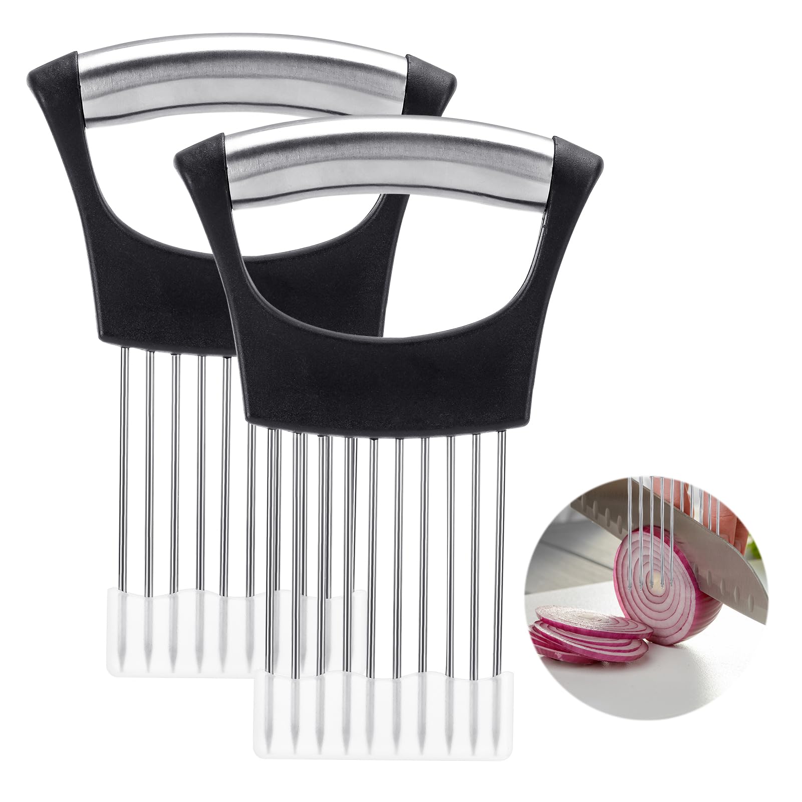 2 Pcs Stainless Steel Onion Holder, Upgraded Onion Holder for Slicing Meat Slicer Fruit Vegetable Cutter Slicer, Stainless Steel Kitchen Cutting Tool Accessories Kitchen Gadget(Style 1)