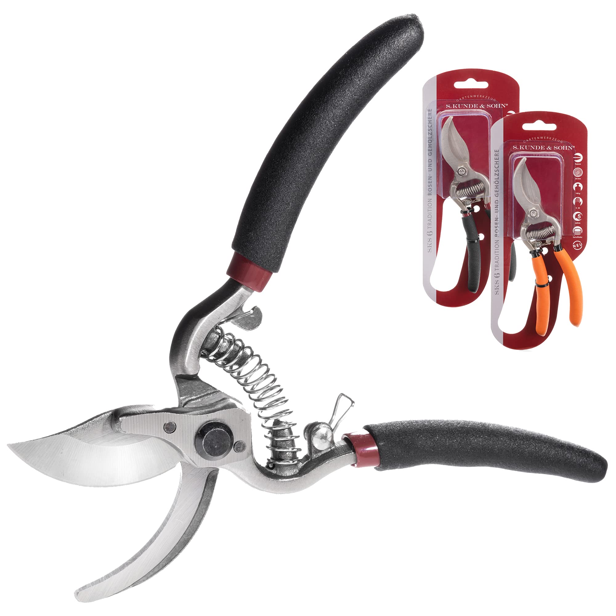 S. Kunde & Sohn Germany – die leichteste geschmiedete Gartenschere 2ER-Set 2X SKS6 – ergonomisches Design – Bypass – Rosen-Rebschere – ∅20mm – kompl. beschichtet, rostfrei