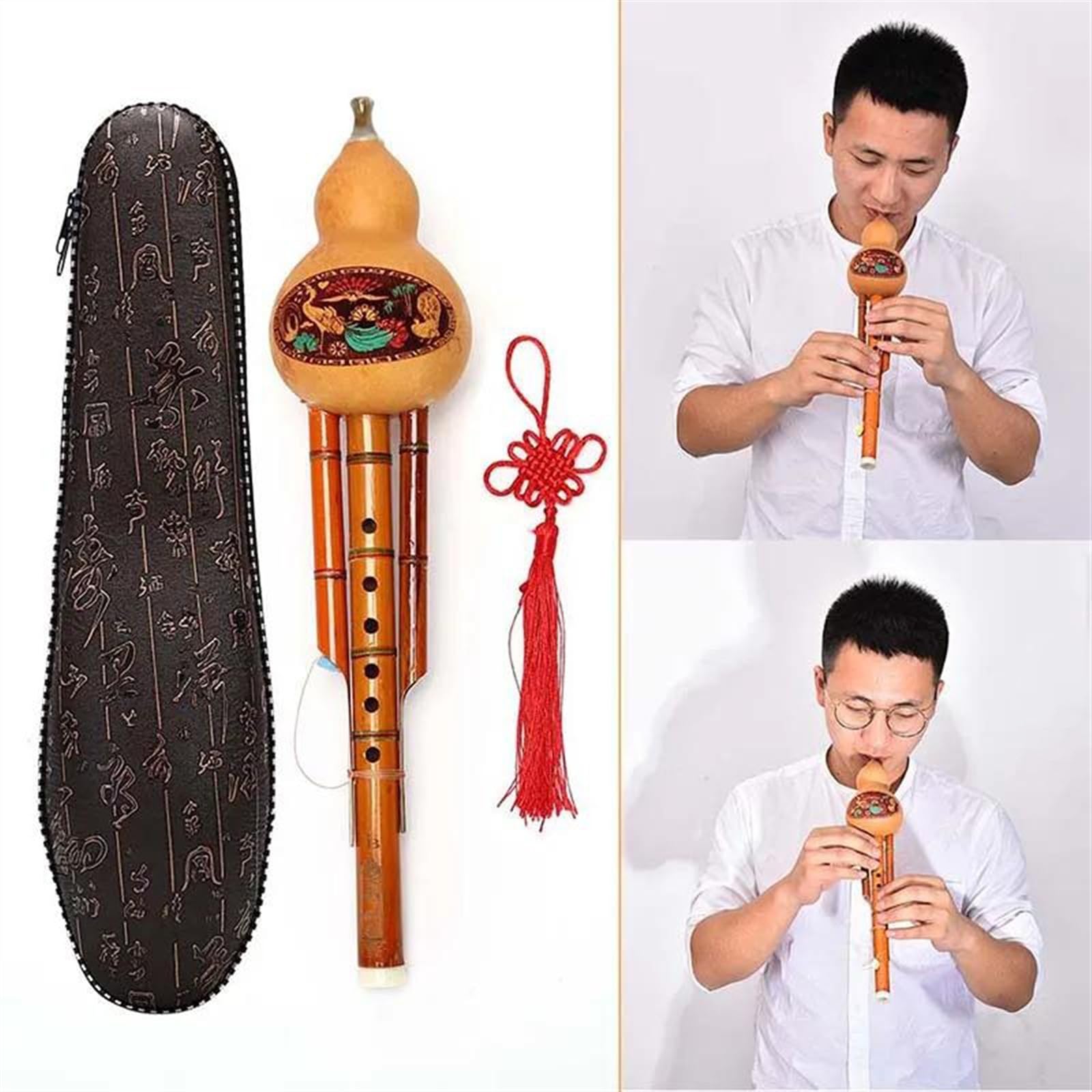 Flauta De Cucurbitáceas De Calabaza Hulusi De Bambú Hecha A Mano China, Instrumento Étnico Con Estuche Hulusi Profesional