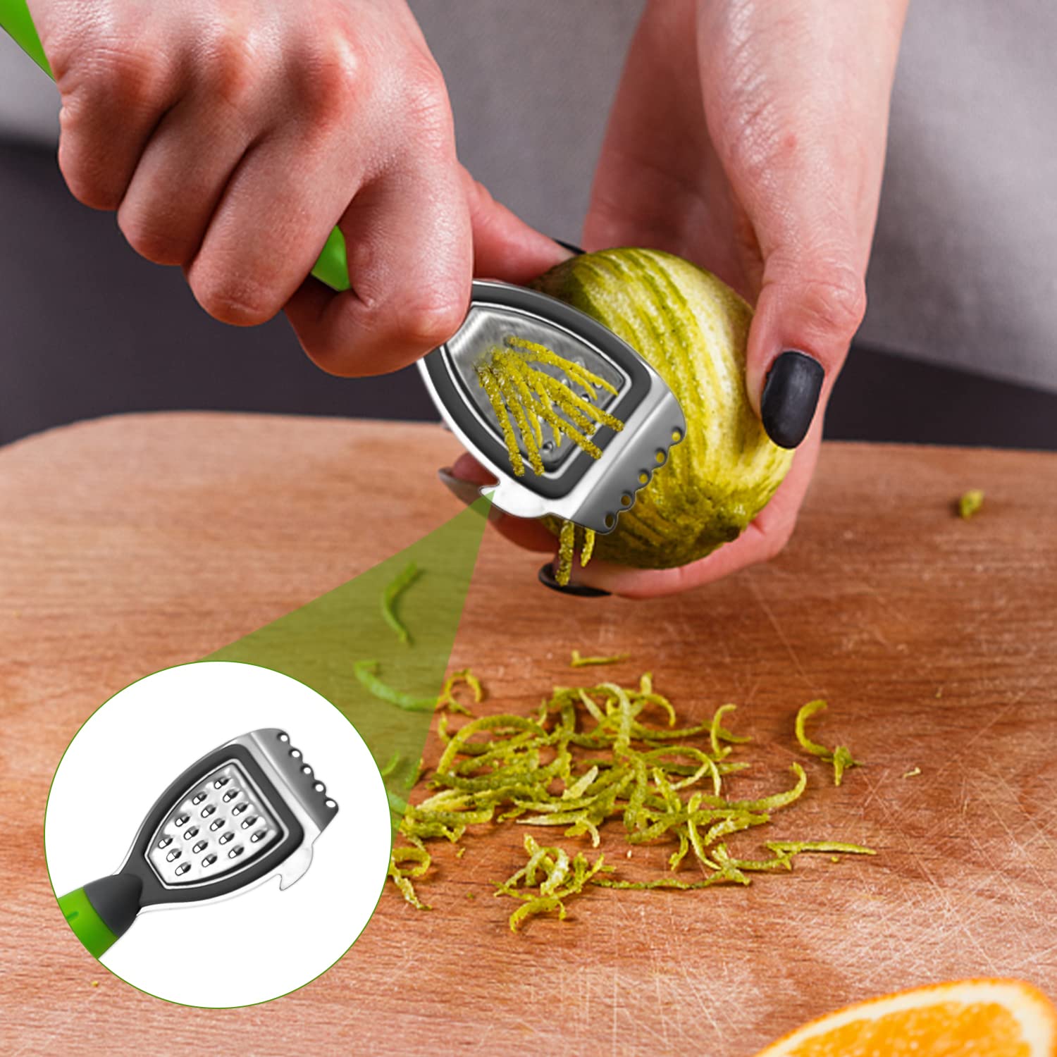 2 peladores de limón con cómodas asas de plástico, escariador multiusos de acero inoxidable, herramienta de cocina 3 en 1 para cítricos y frutas de lima